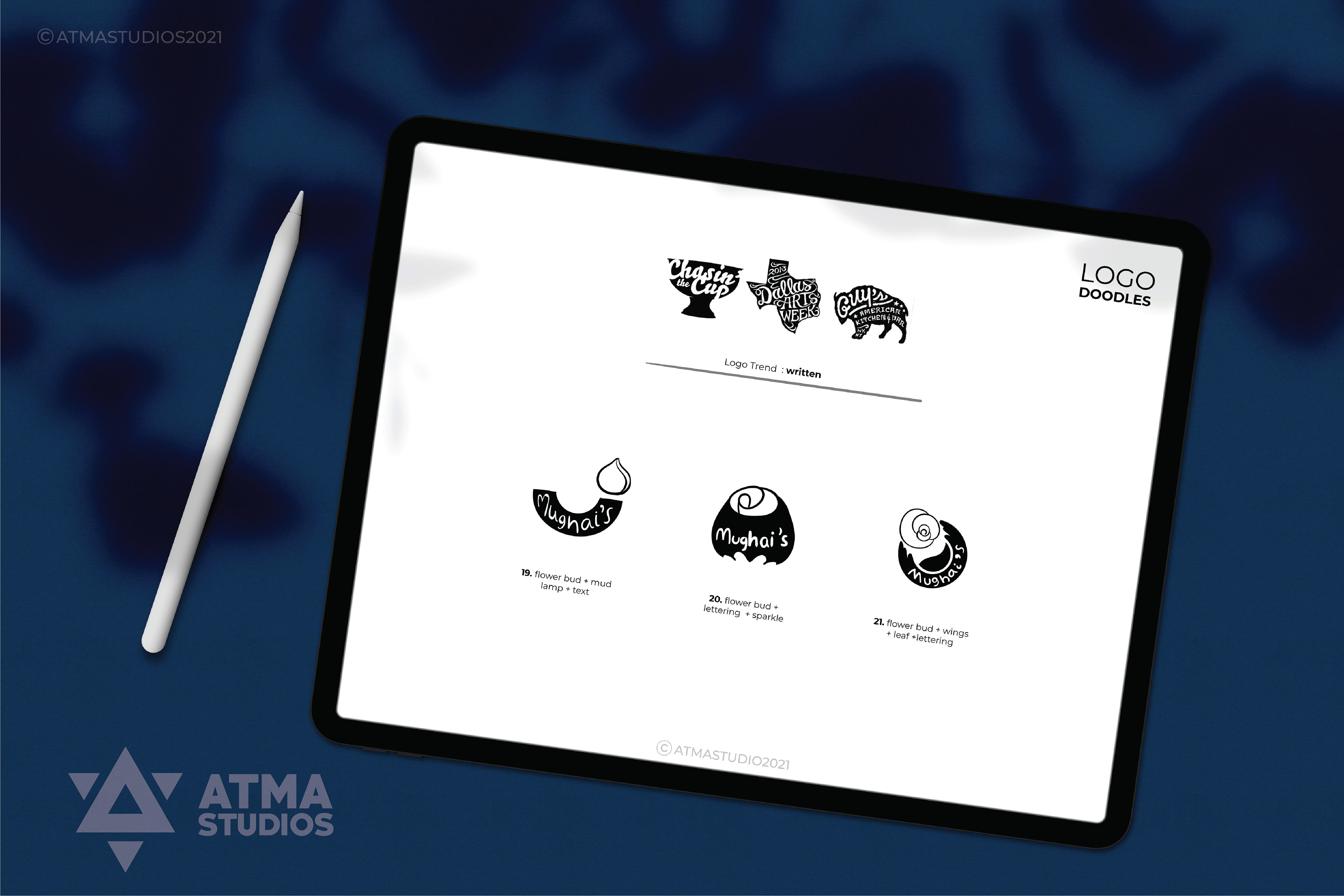 Mughai's Farm Origin Store rebranding: further logo ideations on a tablet