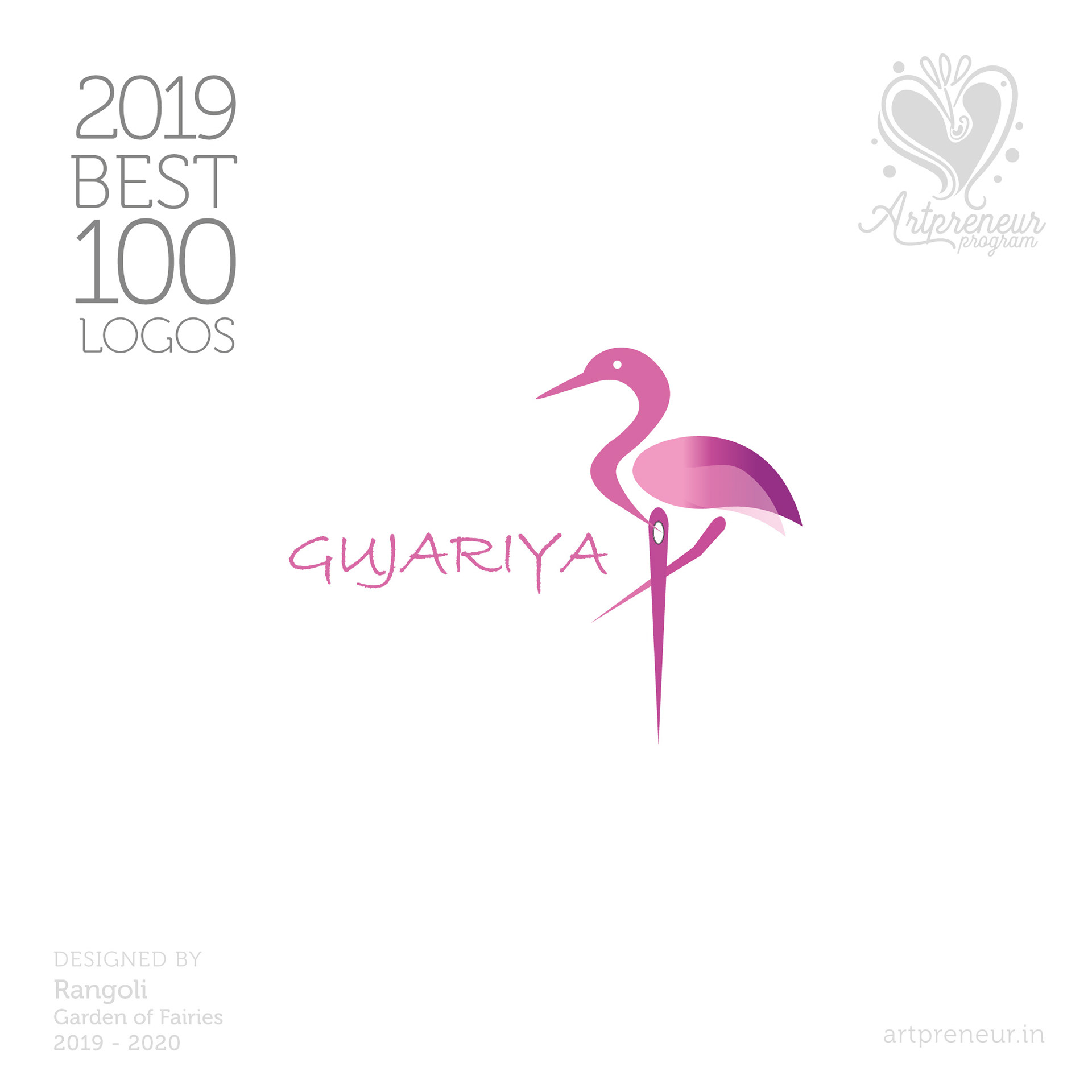 100 best logos of Atma Studios 2019: Gujariya logo with a pink flamingo
