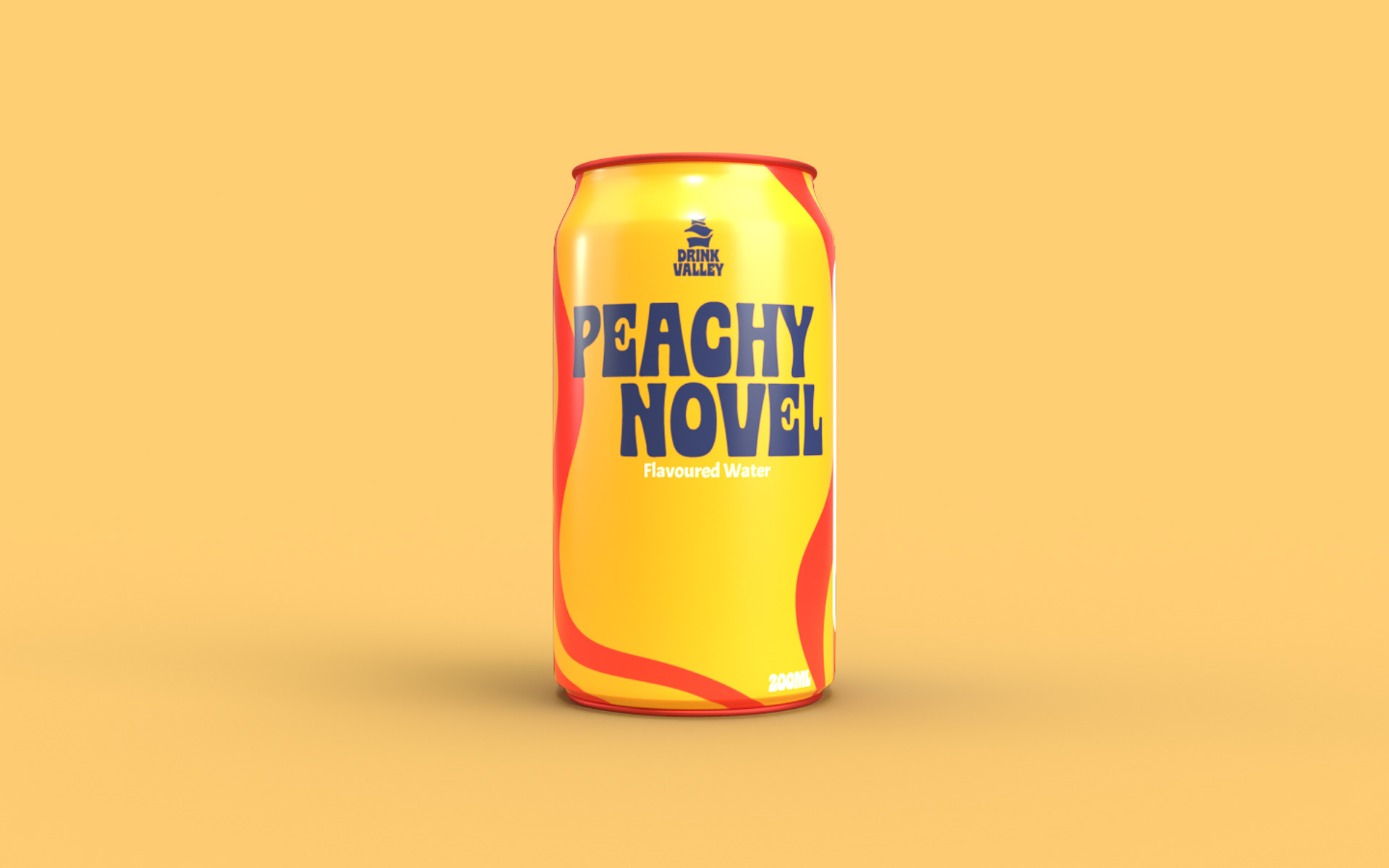 Drink Valley flavoured soda can branding and packaging: Peachy Novel can on peach