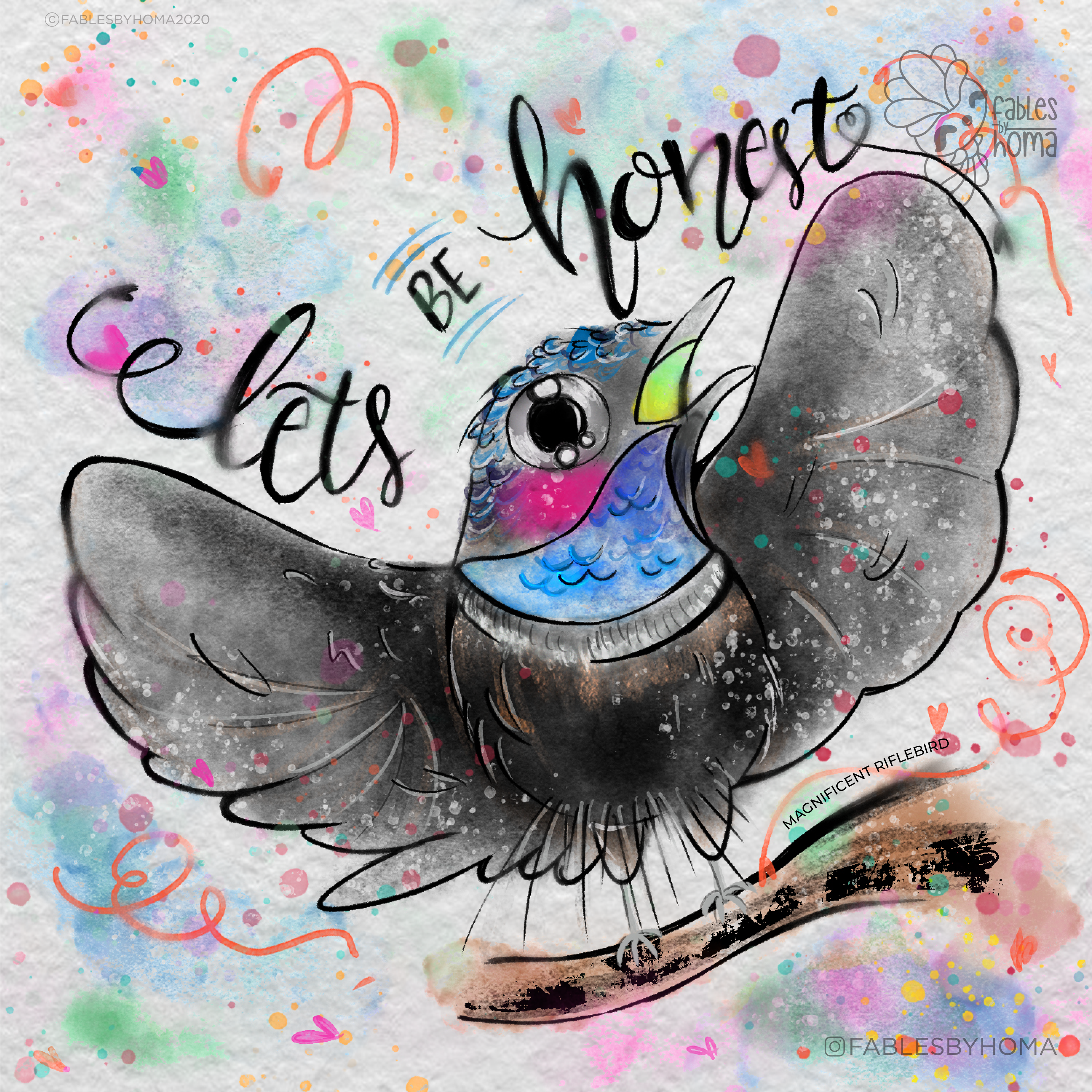 Birds of paradise watercolour illustrations: #8 "Let’s be honest" bird