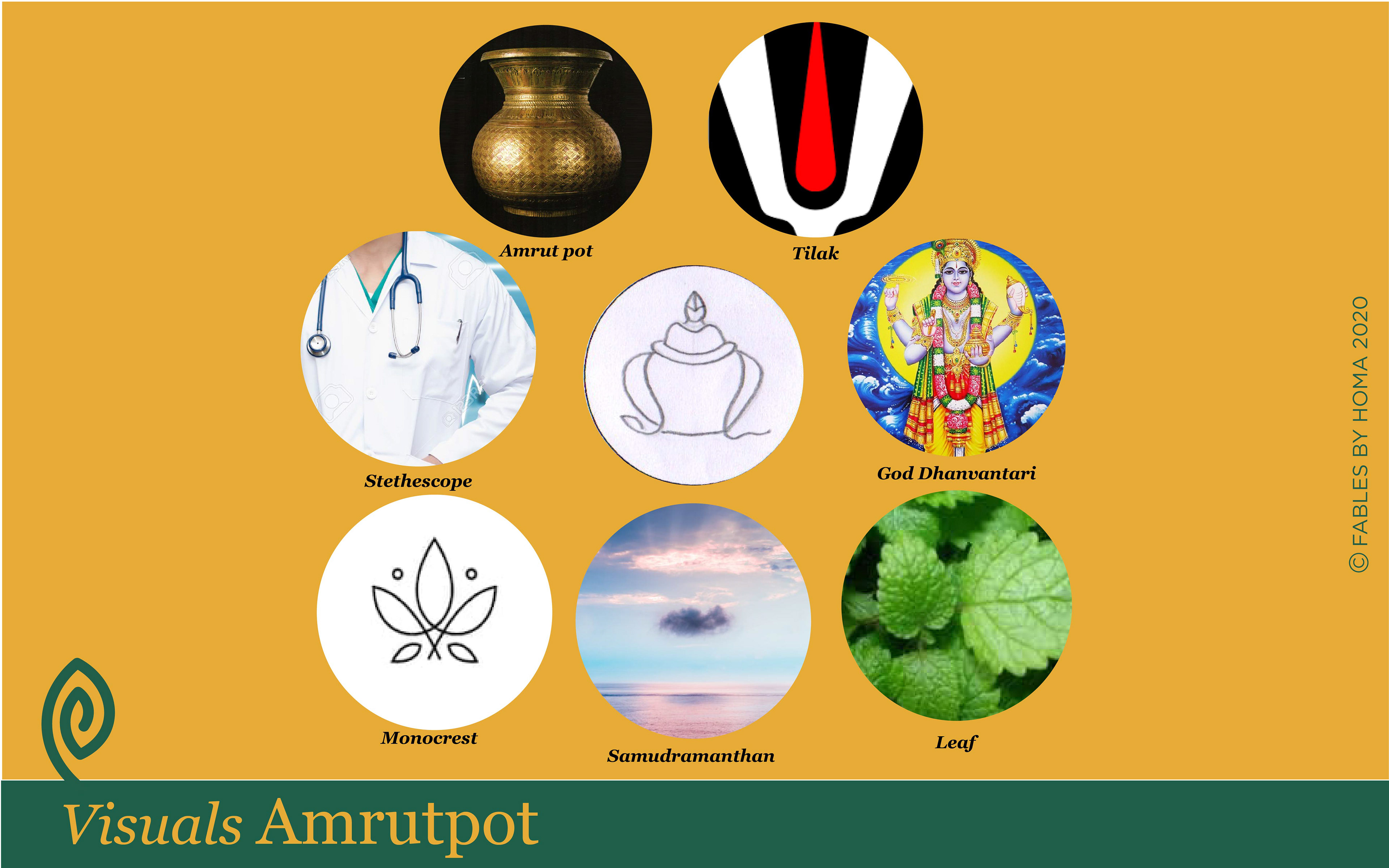 Dhanvantari Temple brand: visual references for the amrut pot concept