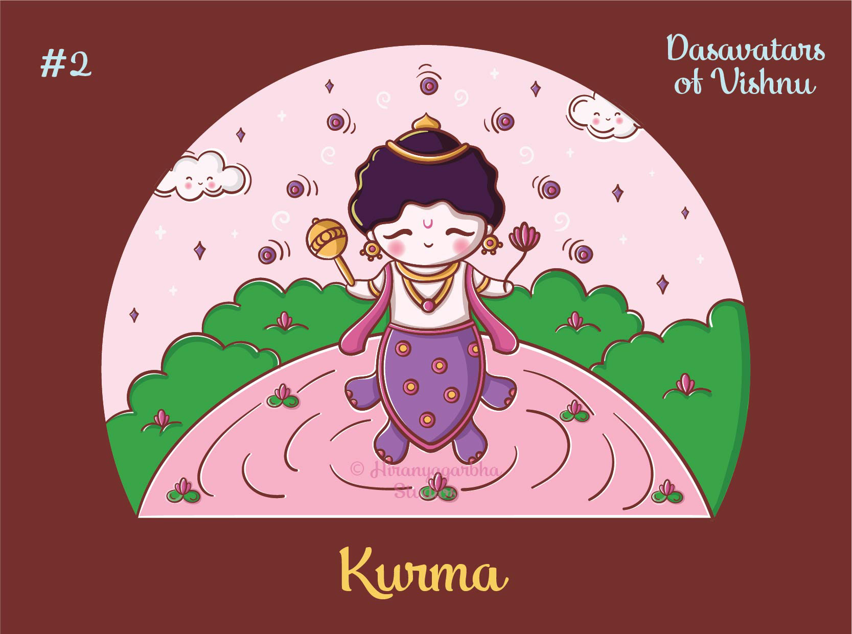 Cute Dasavatars of Vishnu for kids clothing: #2 Kurma, the tortoise avatar