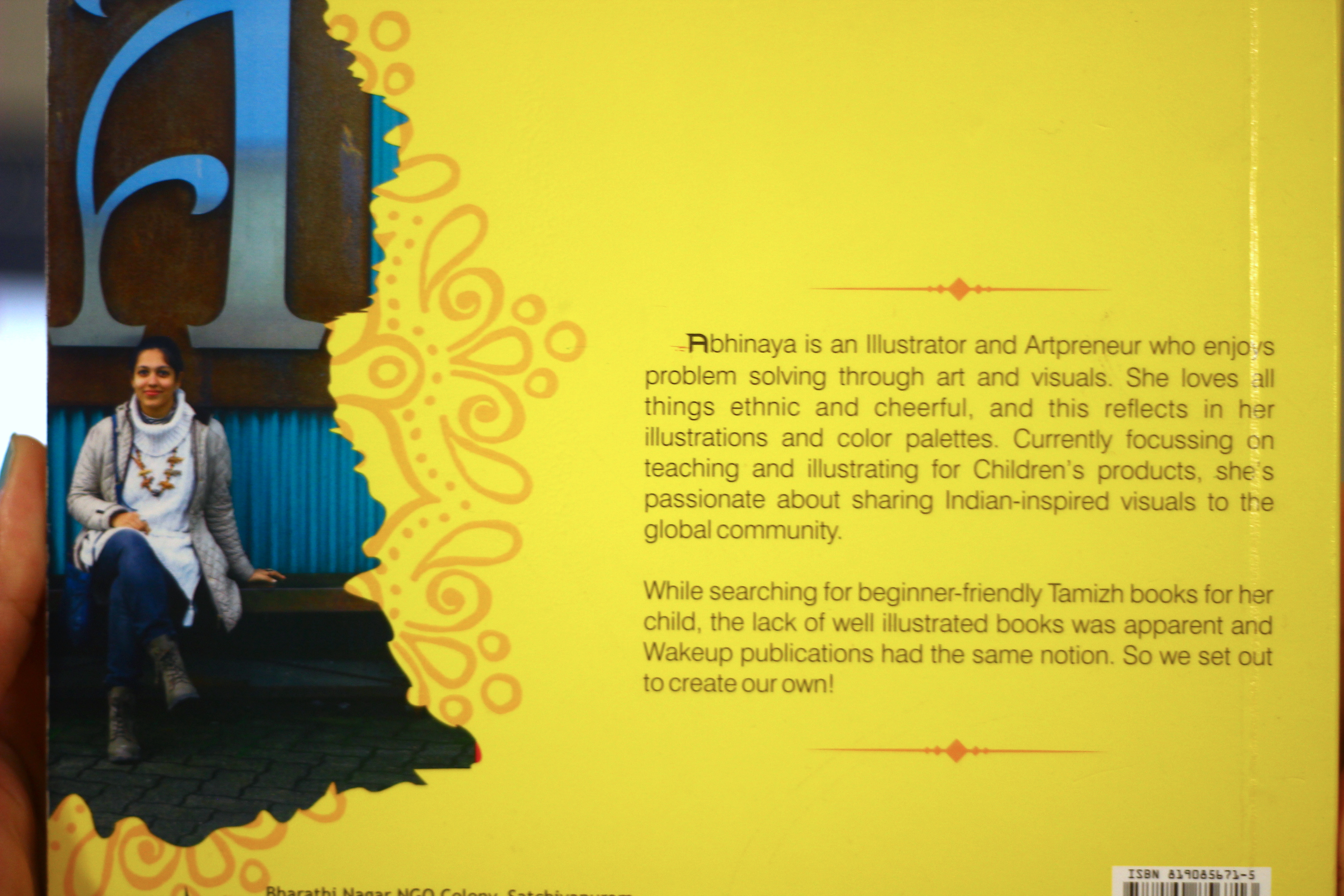 Vidhaippom Meithamizhai Tamil alphabet board book: author note page at the back of the book