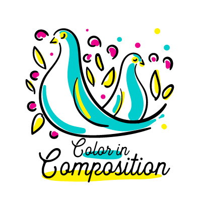 Artpreneur creative program hand-drawn icon: Color in Composition icon, doves