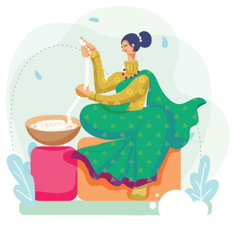 Winter in Chennai illustration series: woman pouring from a bowl