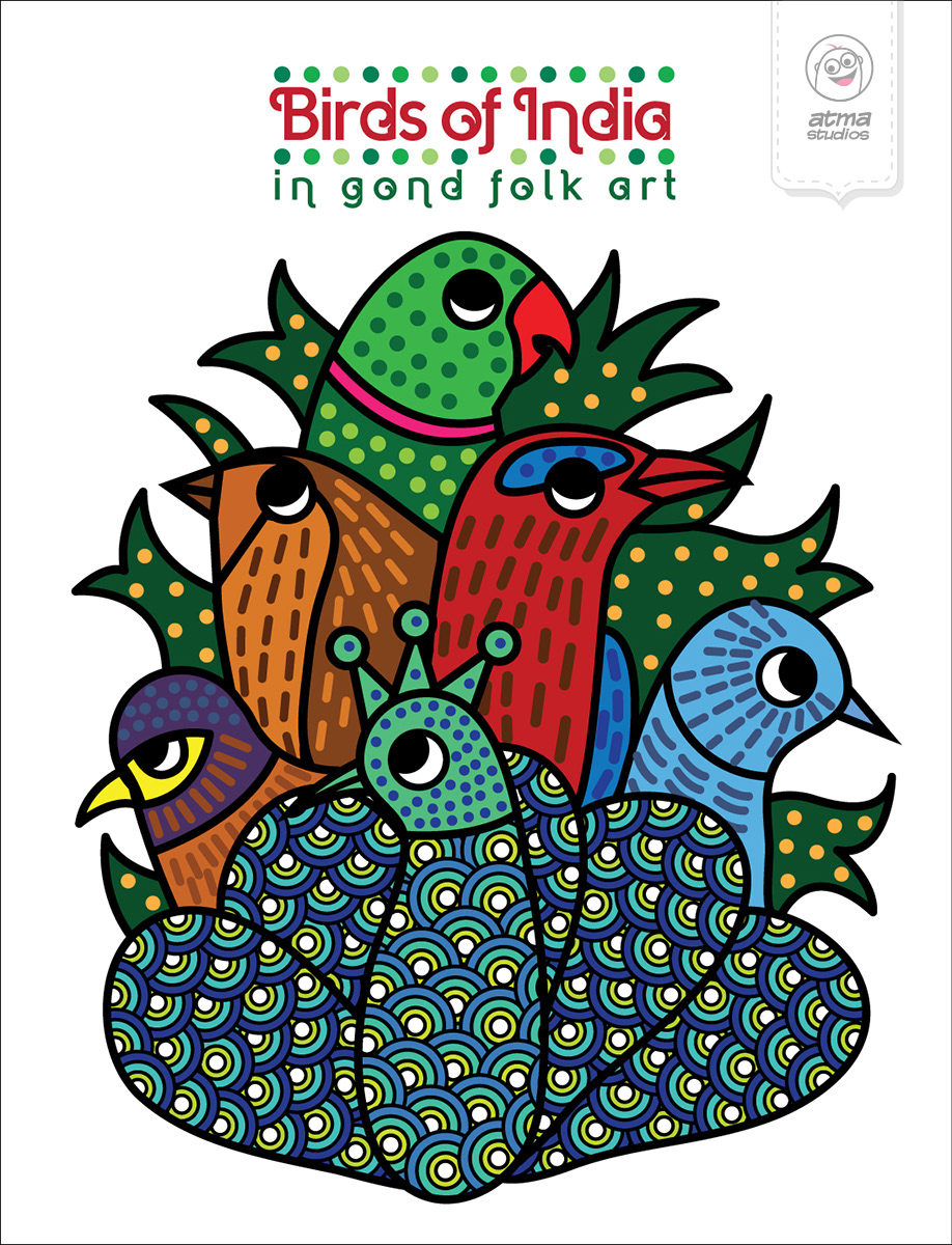 50 notebook cover illustrations: Birds of India in Gond folk art cover