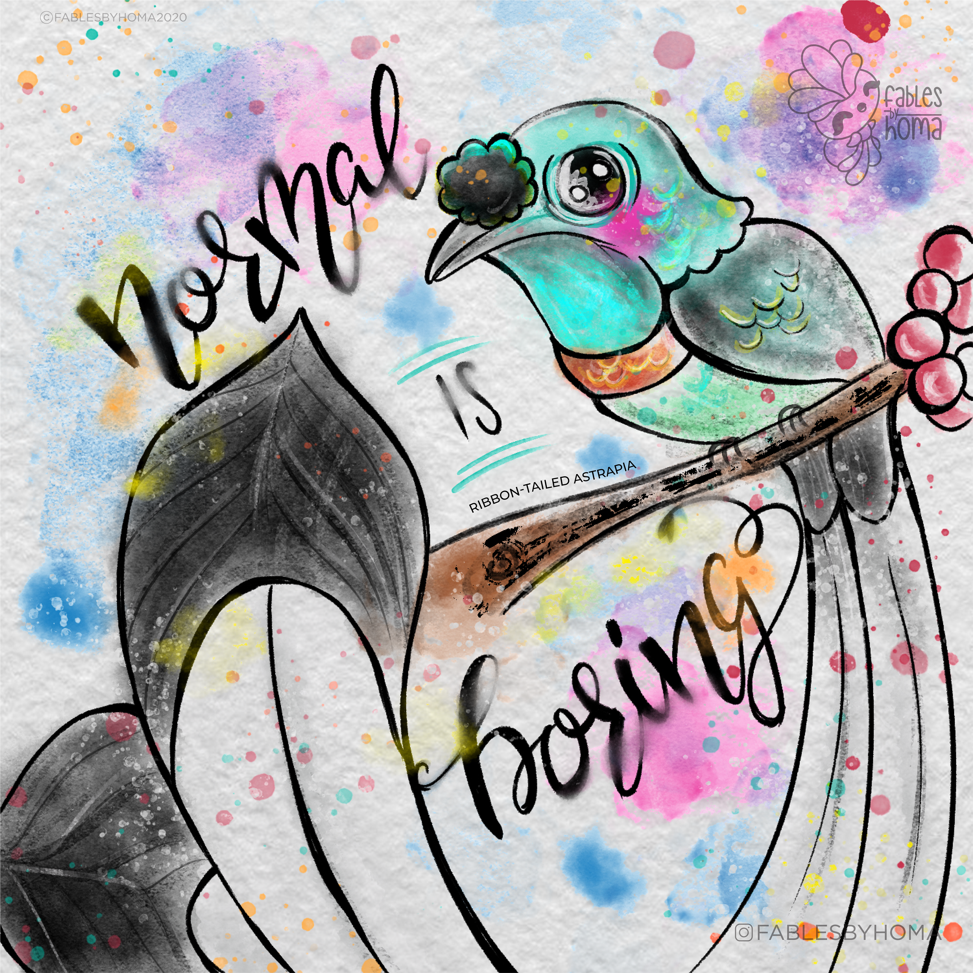 Birds of paradise watercolour illustrations: #7 "Normal is boring" bird