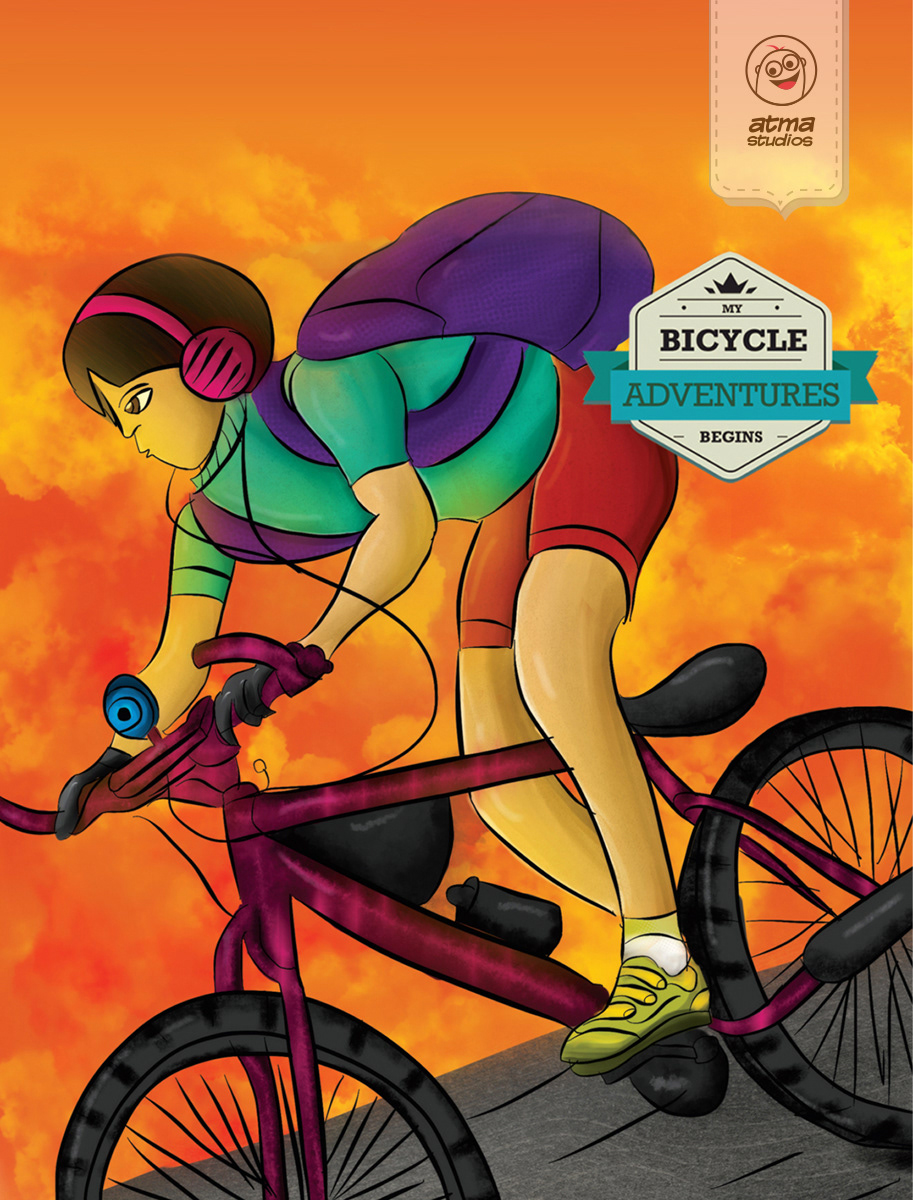 50 notebook cover illustrations: Bicycle Adventures cover with a cyclist