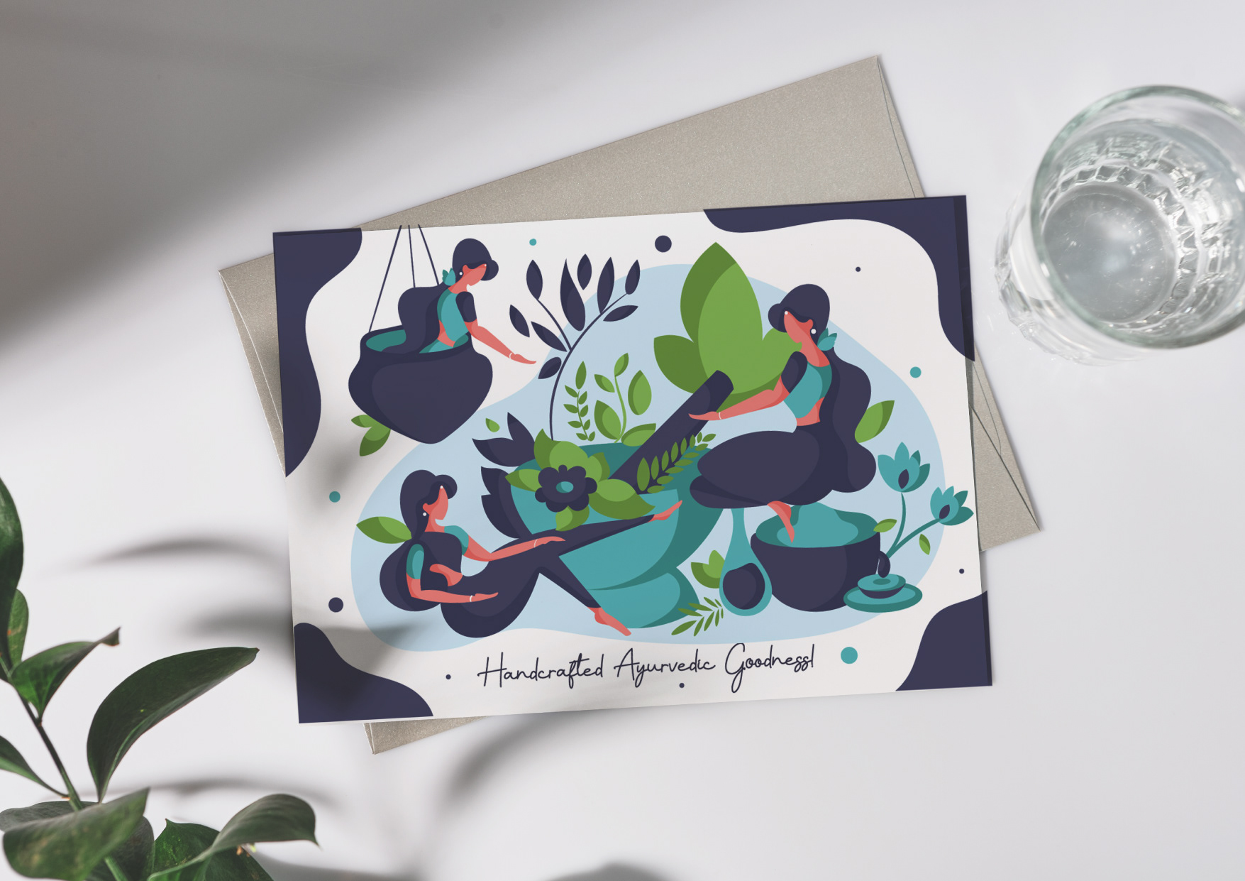 The Dosha Theory Ayurvedic skincare brand: brand illustration printed on a greeting card