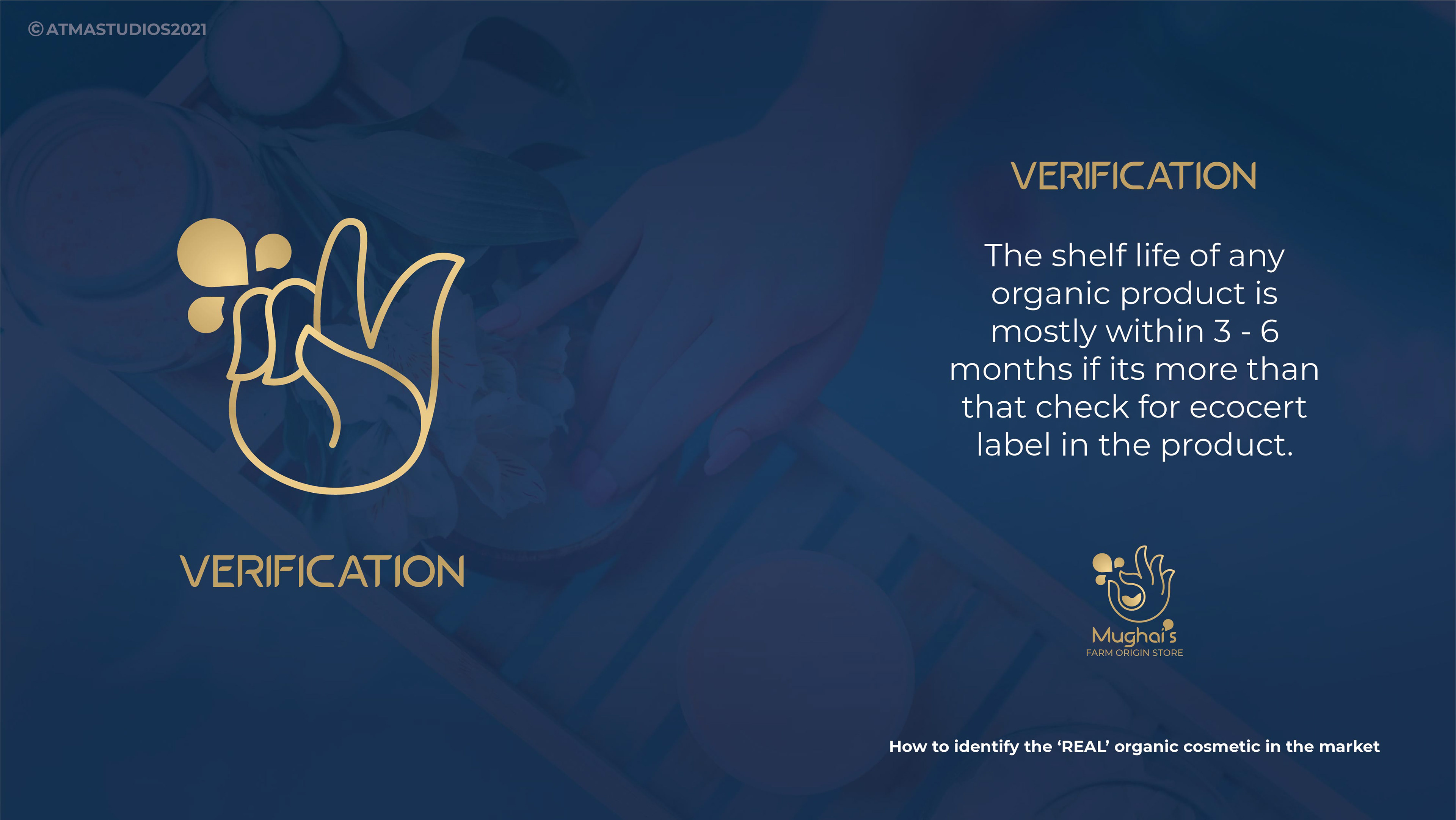 Mughai's Farm Origin Store rebranding: brand deck slide: verification