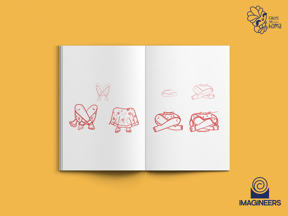 Epiphany Madhubani experimental illustrations: #25 Sketchbook page of hand and costume studies 23