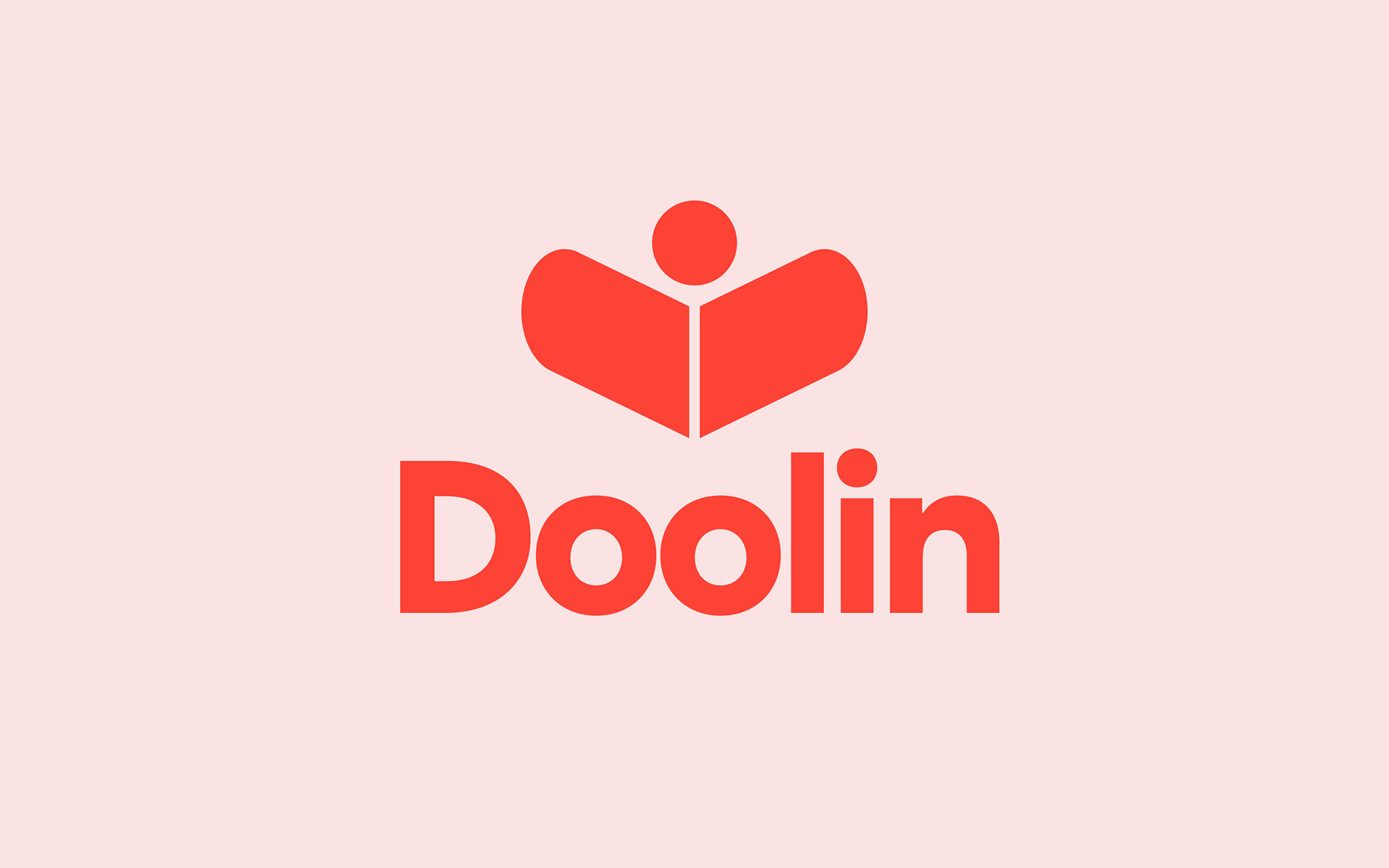 Doolin creative studio branding: red Doolin logo with a heart and figure mark on pink, logo design by Atma Studios