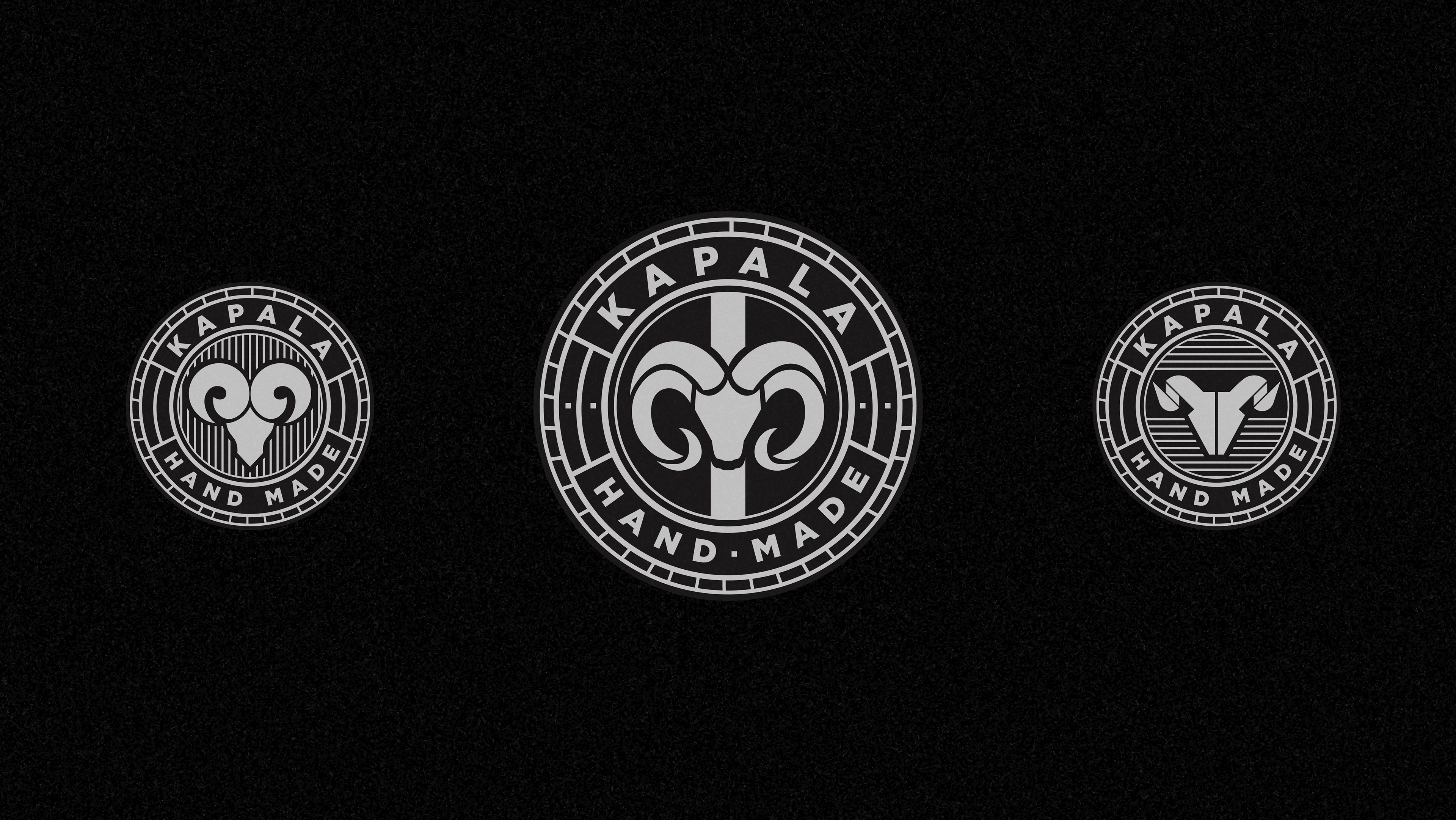 Kapala cycling brand identity: three ram badge logo variations
