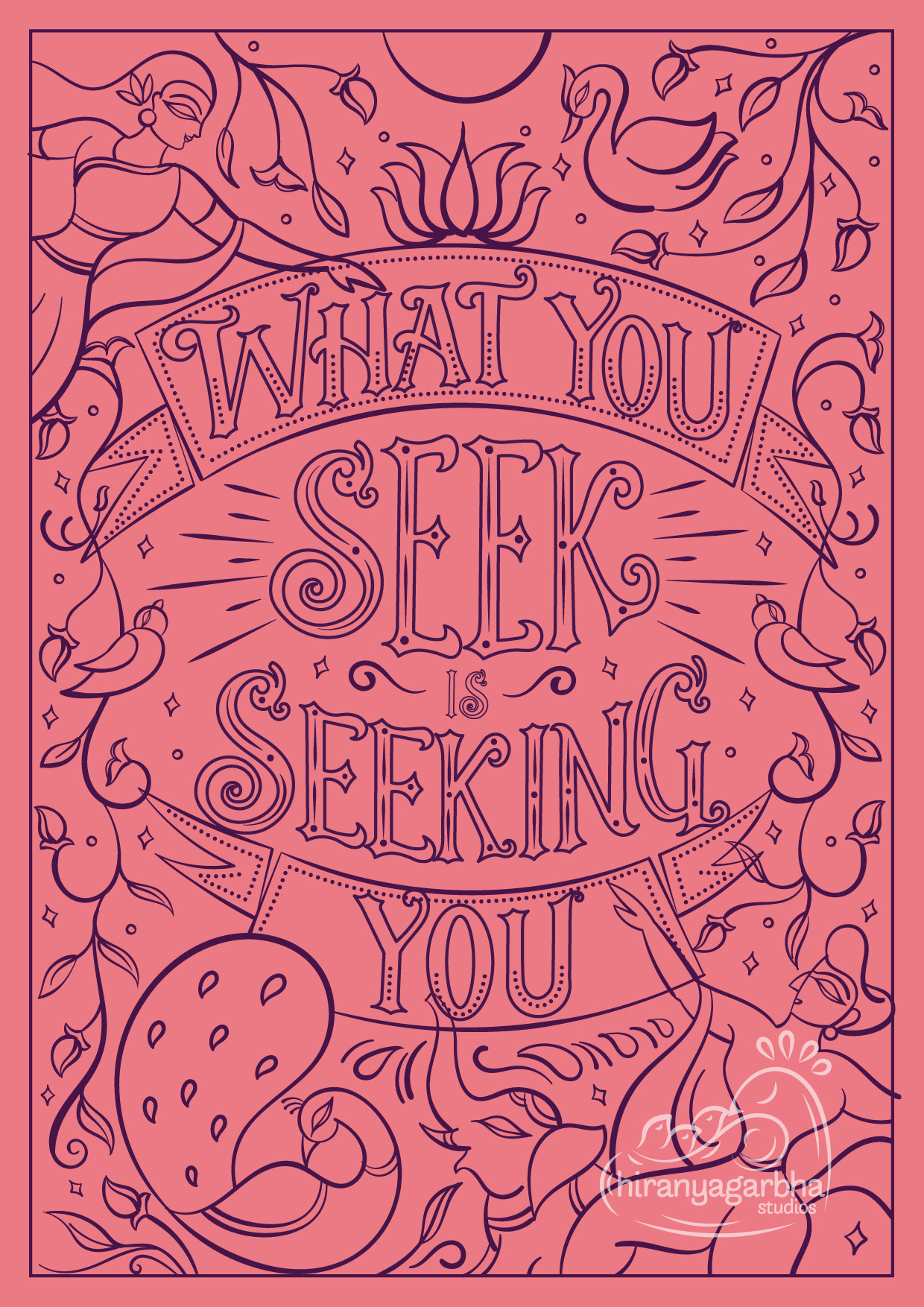 Law of attraction illustrative lettering: line art of the full lettering artwork