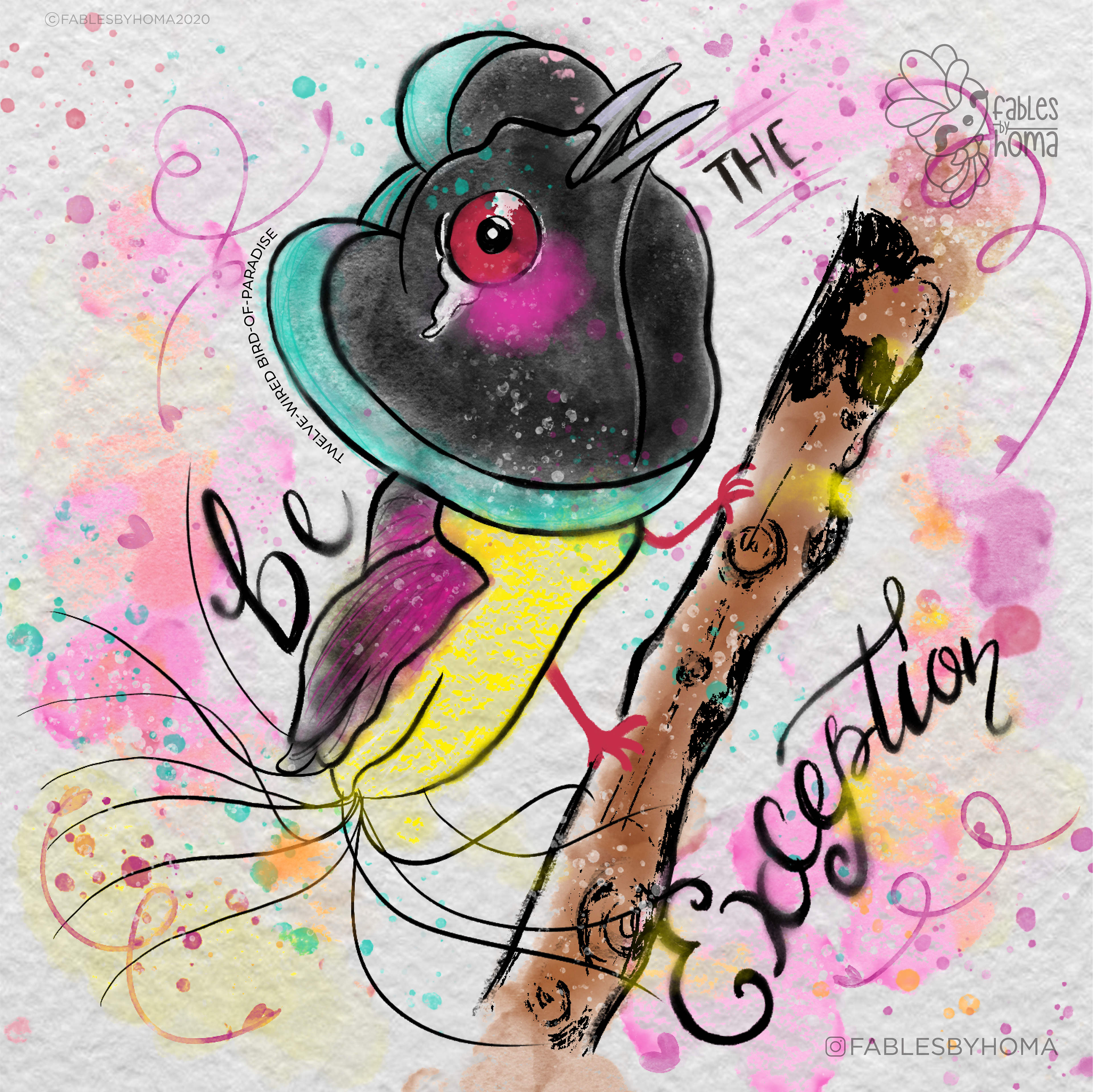Birds of paradise watercolour illustrations: #5 "Be the exception" bird