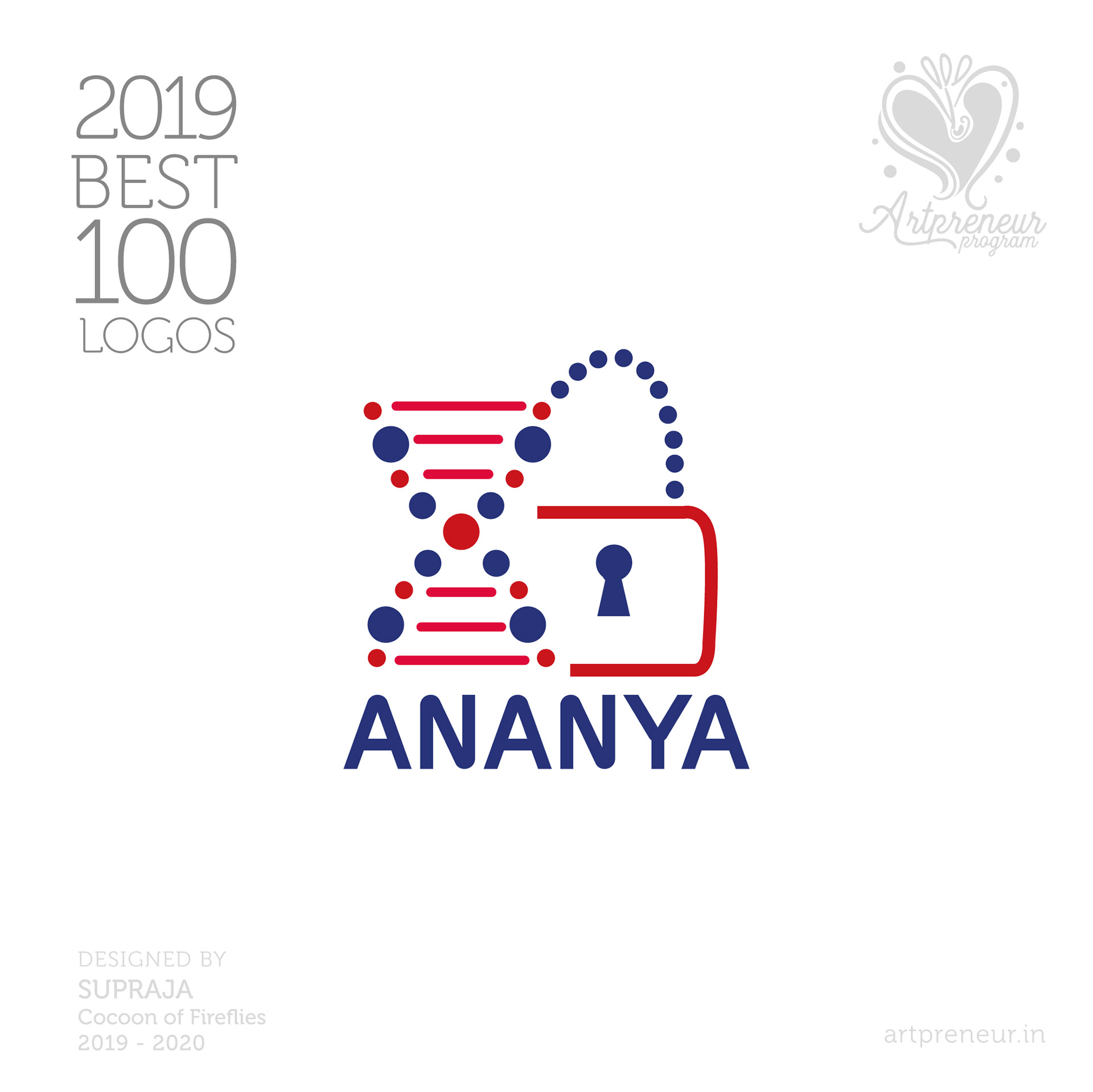 100 best logos of Atma Studios 2019: Ananya logo with a DNA lock