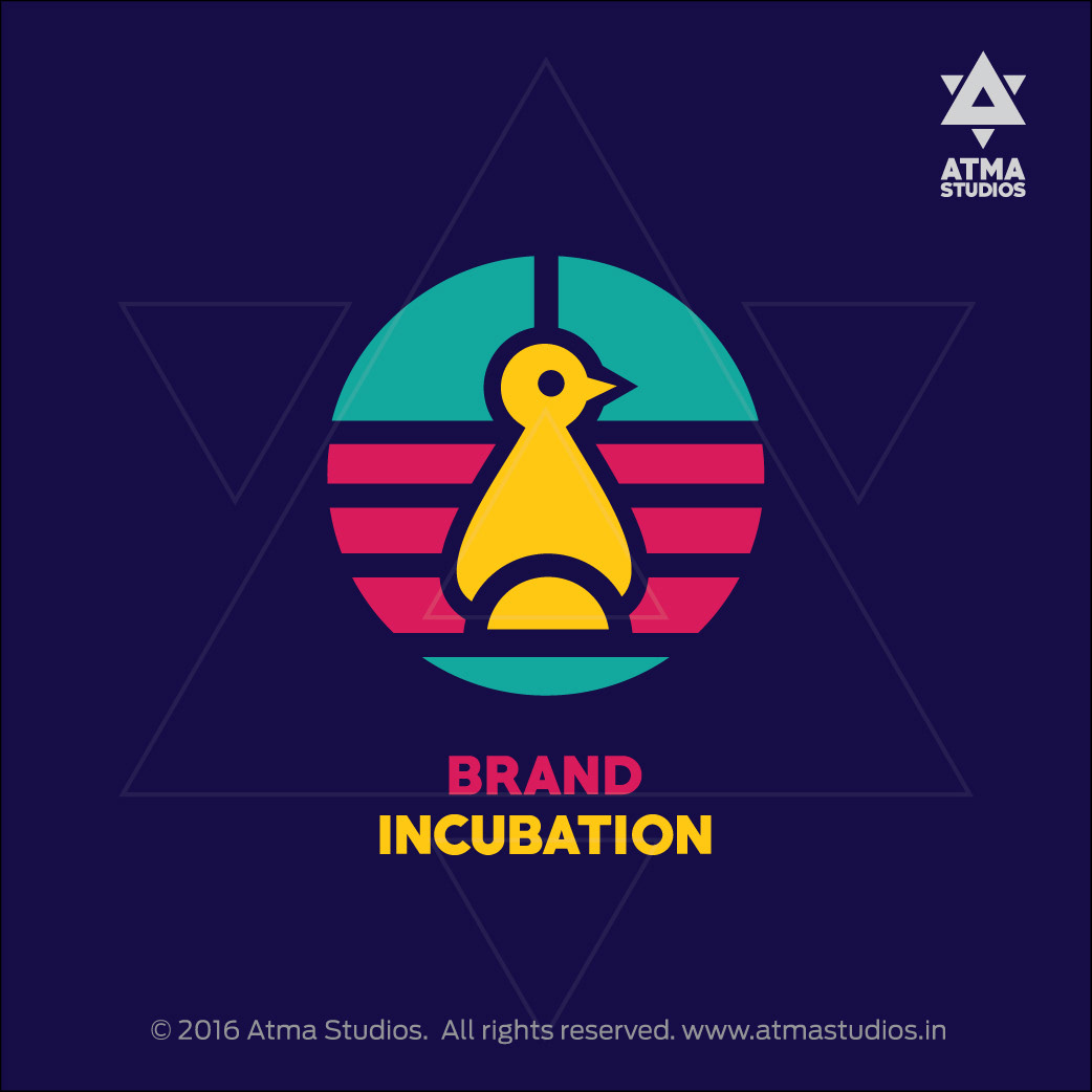 Atma Studios branding packages icon: Brand Incubation, a chick hatching in a circle