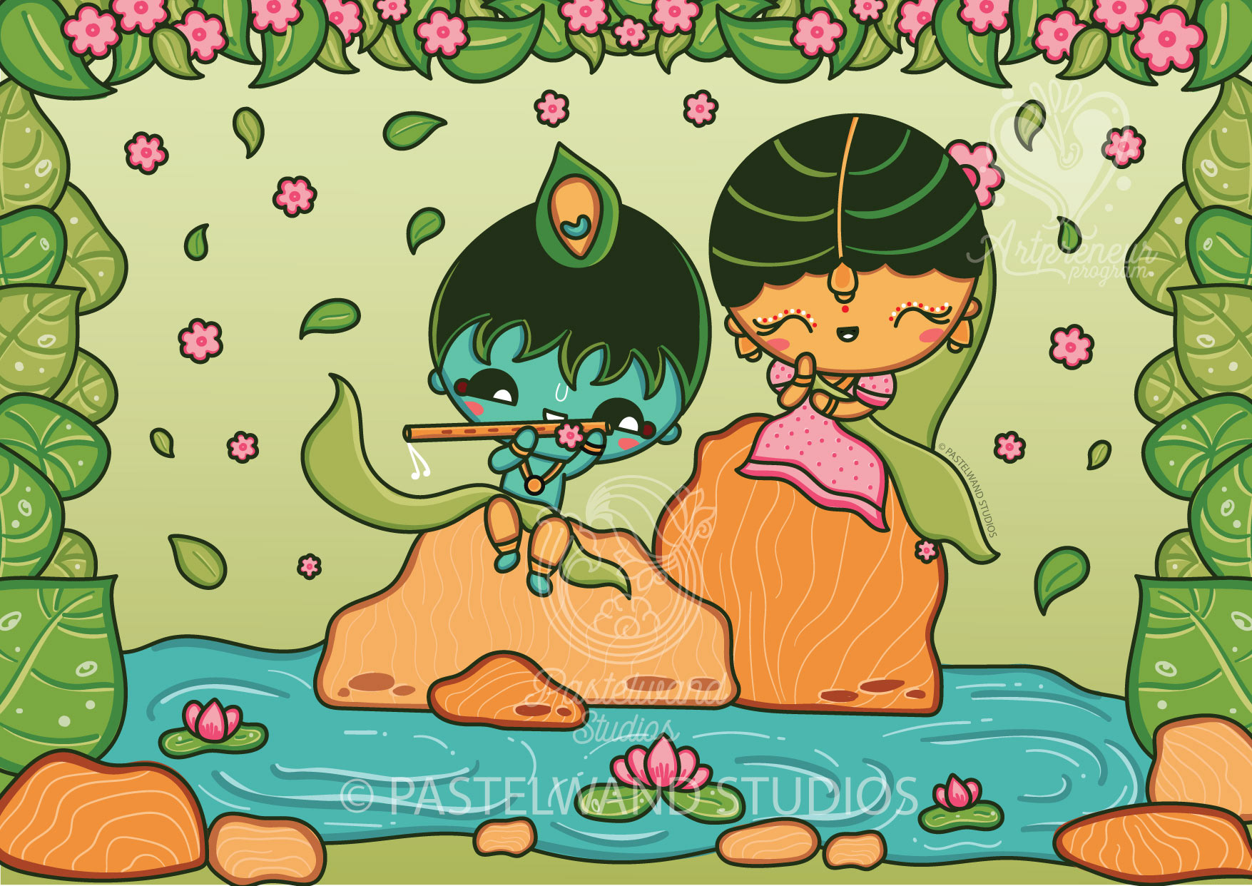 Indian kawaii contemplations: #2 Kawaii couple by a lotus pond
