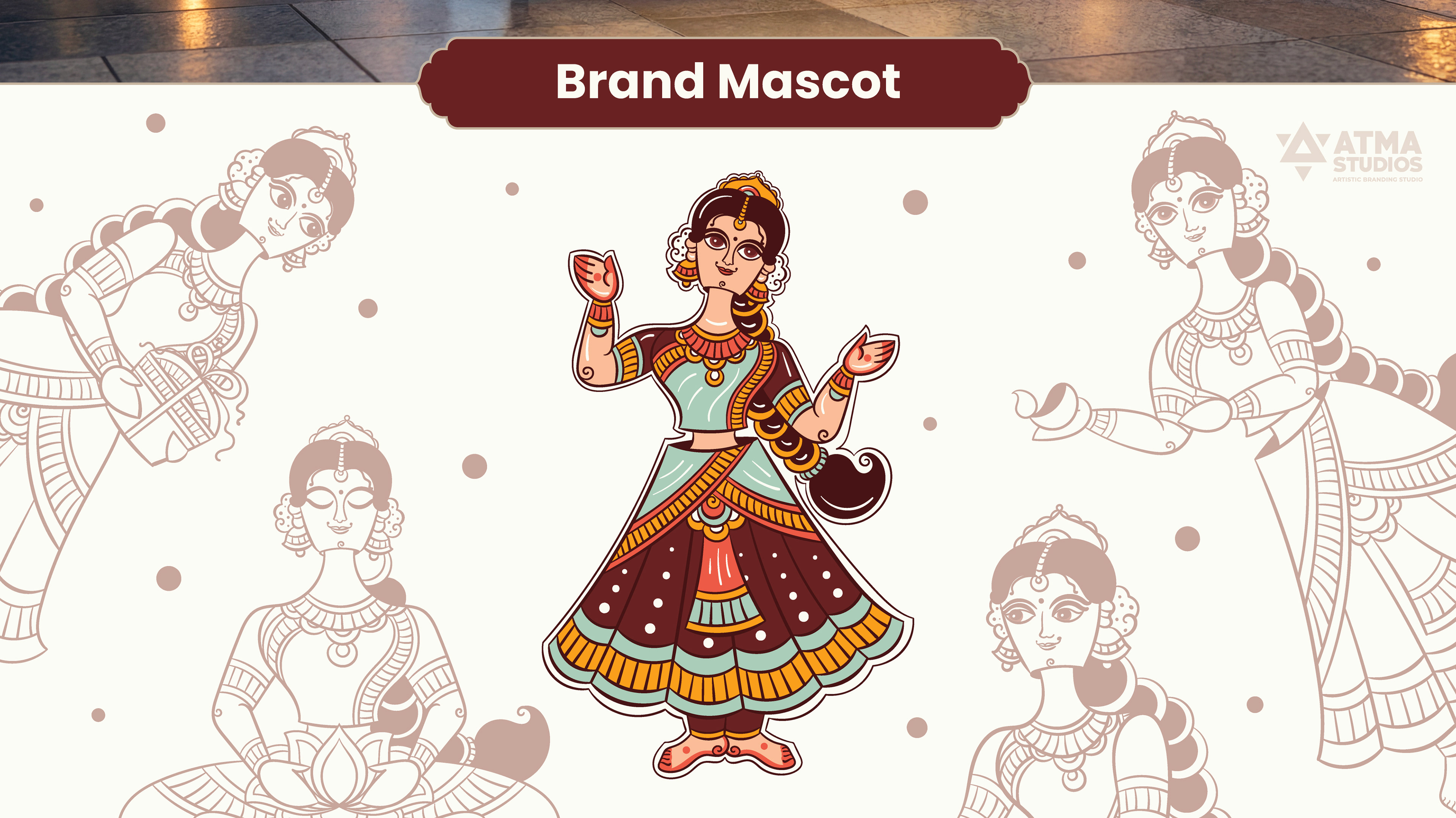 Ritualistic mindful essentials brand: brand mascot, a woman in traditional Indian dress