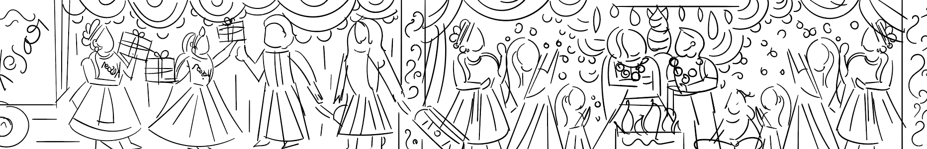 Kesar sweet shop space branding in Phad painting style: wall panel line art, section 1