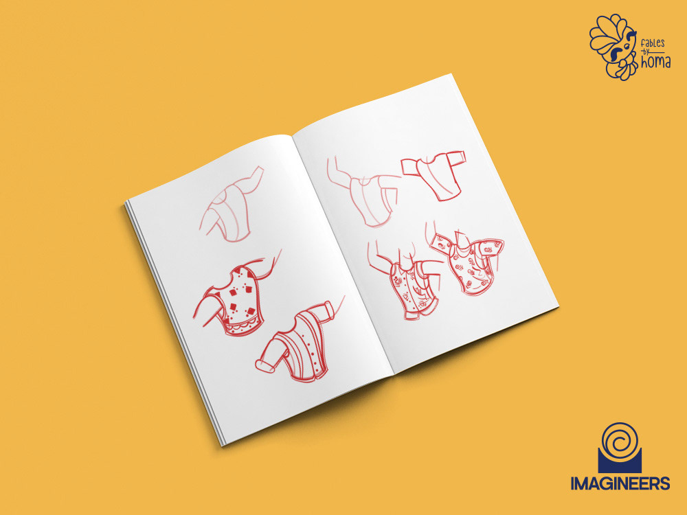 Epiphany Madhubani experimental illustrations: #6 Sketchbook page of hand and costume studies 4