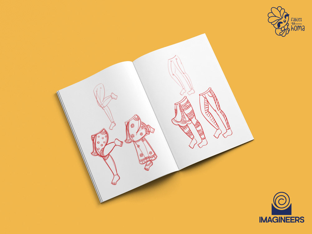 Epiphany Madhubani experimental illustrations: #22 Sketchbook page of hand and costume studies 20