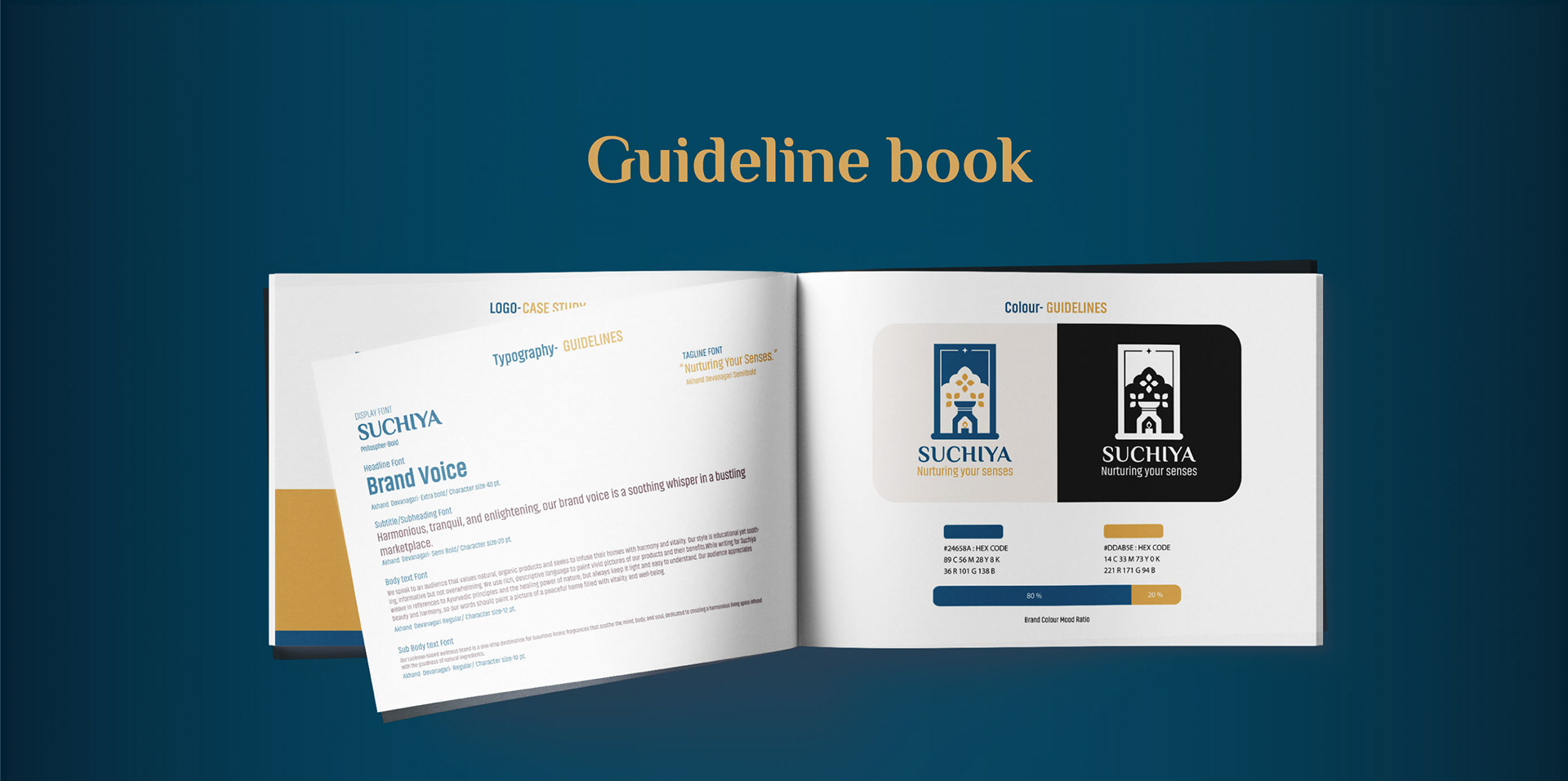 Suchiya home fragrances brand: brand guideline book spread
