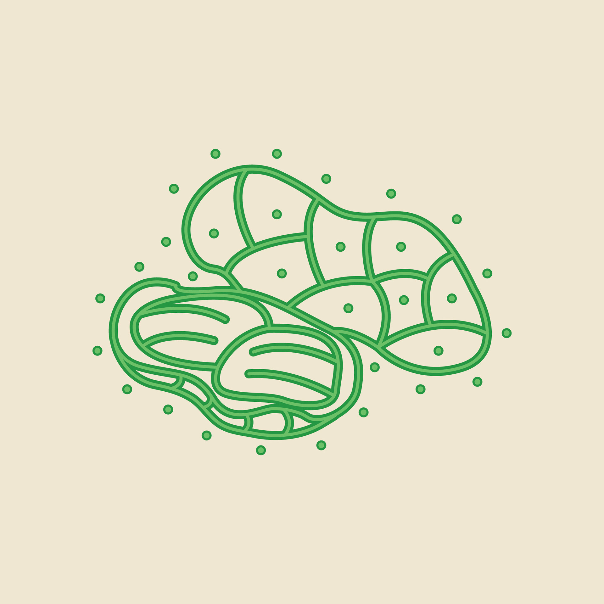 Mandana folk art inspired farm icon: almonds icon in green dotted line art