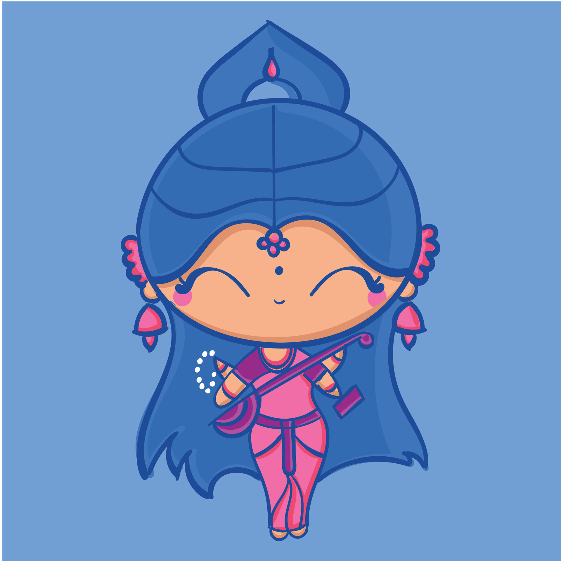 Experimental illustrations 2020: #10 Goddess Saraswathi in kawaii style