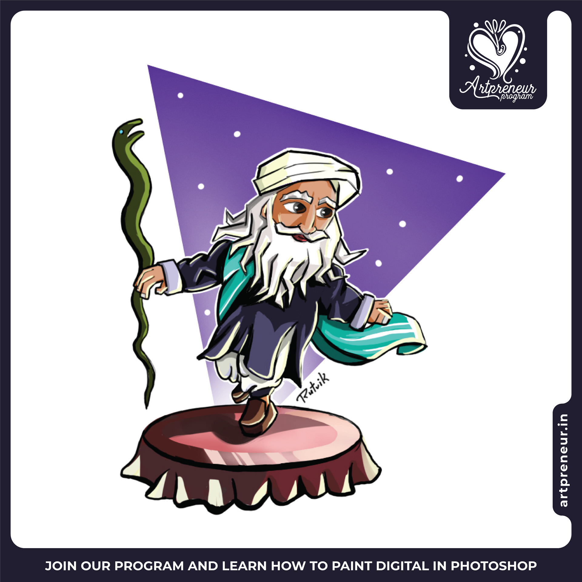 12 cute chibi illustrations collective 2021-2022: #4 Old wise wizard chibi