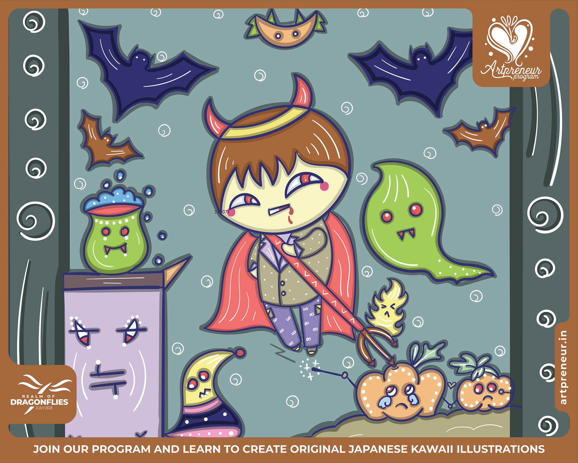 30 kawaii cute illustrations: #23 Little devil and ghost friends
