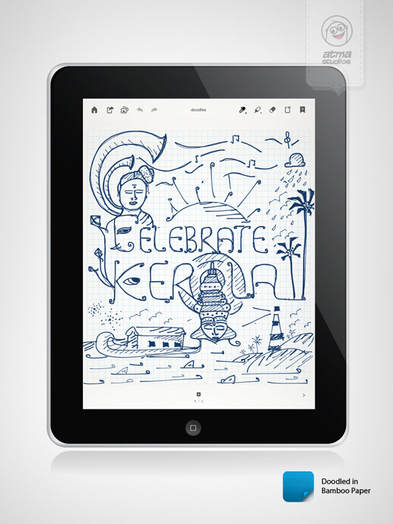 Kerala T-shirt designs 2013: Celebrate Kerala line sketch on a tablet