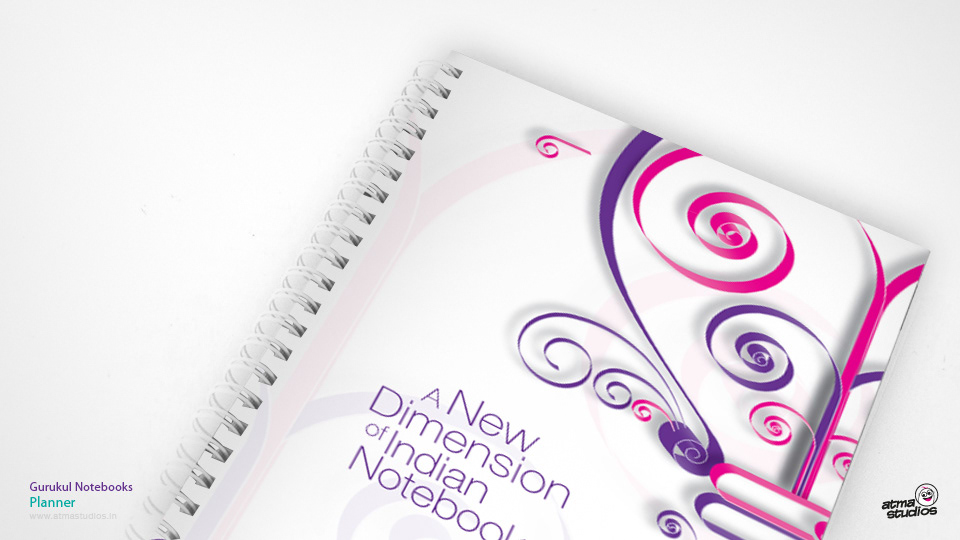 Gurukul Notebooks brand: planner cover with pink and purple swirl art