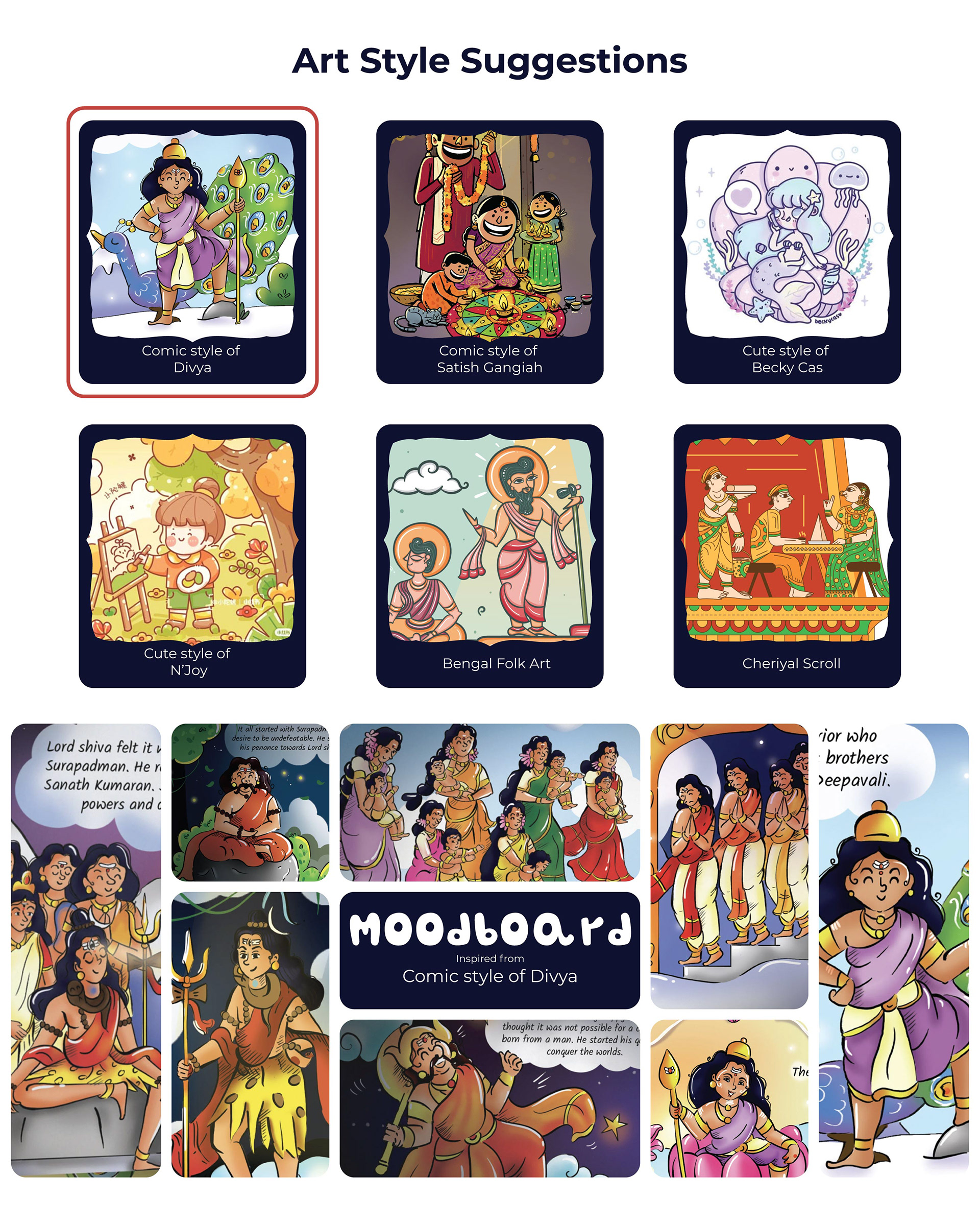 Illustrated Vedic mantras for children book: art style suggestions and moodboard