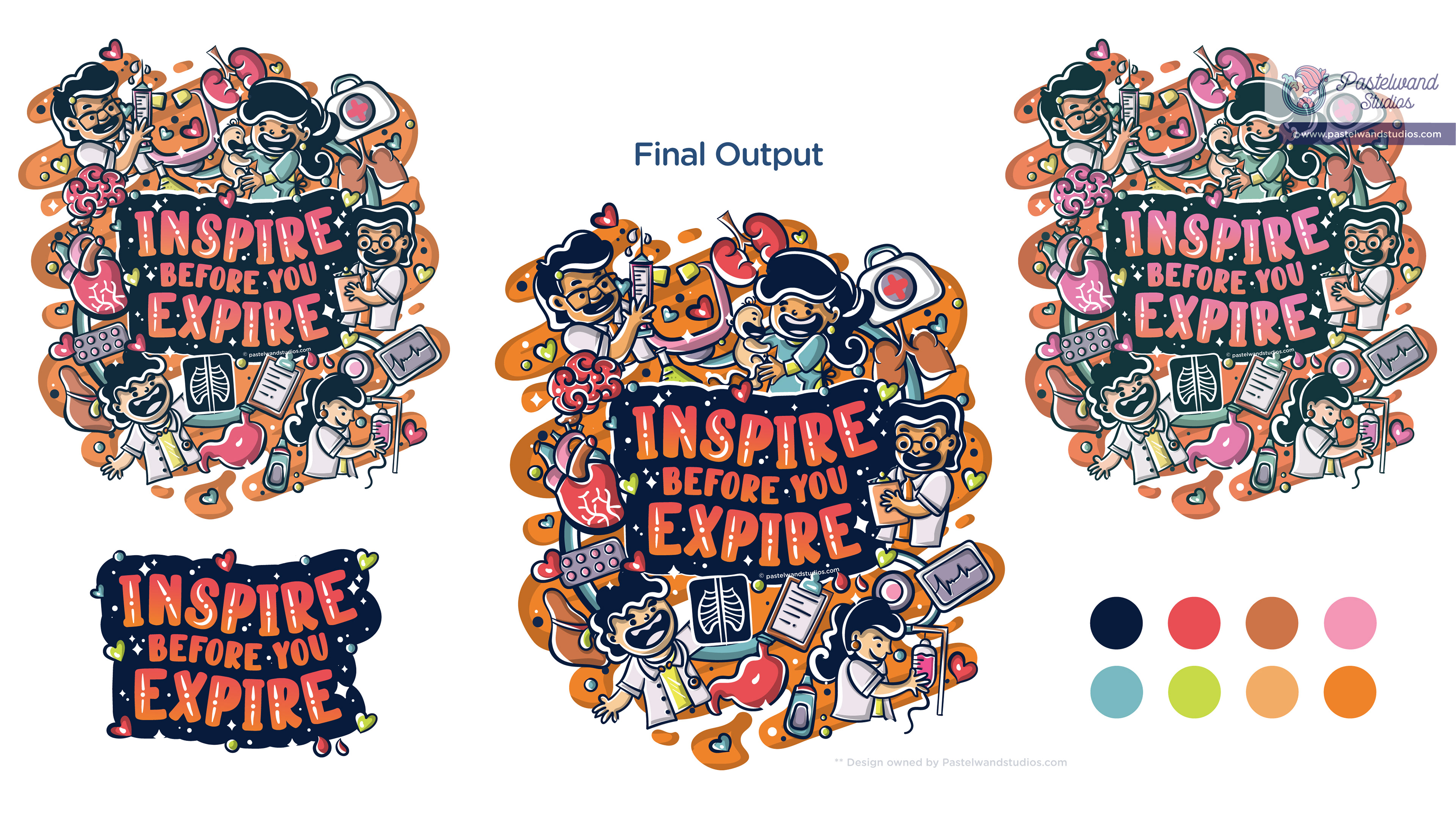 Medical event merchandise, Inspire Before You Expire: final artwork variations and palette