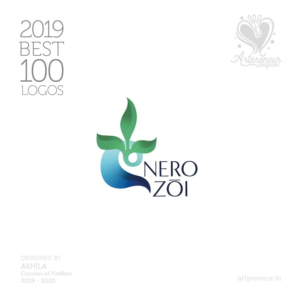100 best logos of Atma Studios 2019: Nero Zoi logo with a green leaf