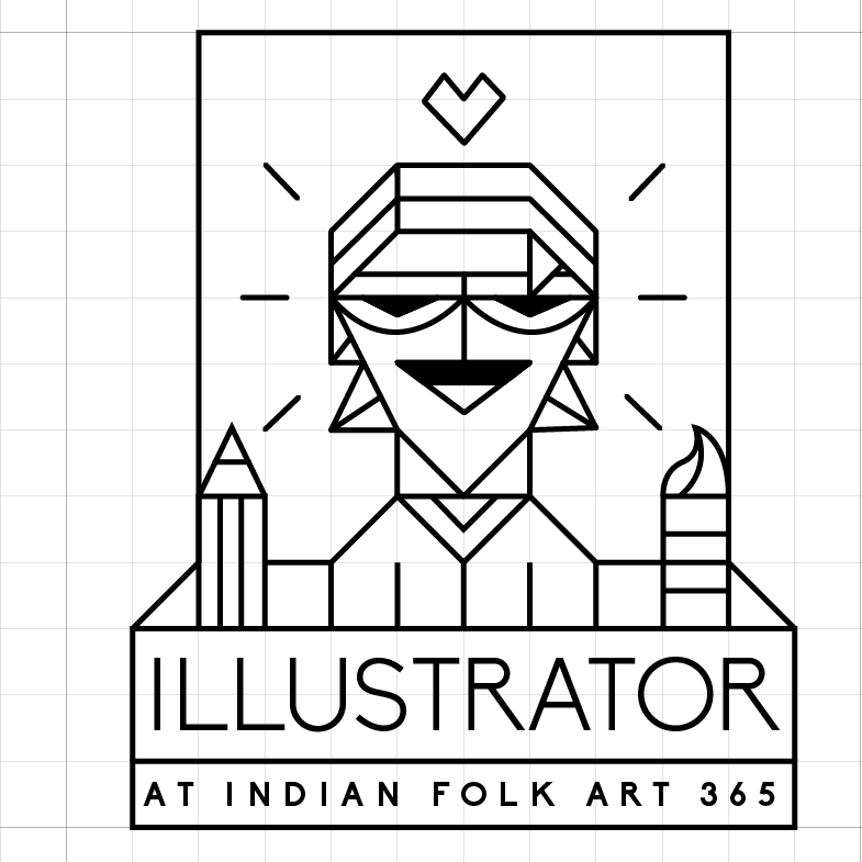 30 various illustrations of 2017: #23 "Illustrator at Indian Folk Art 365" line portrait