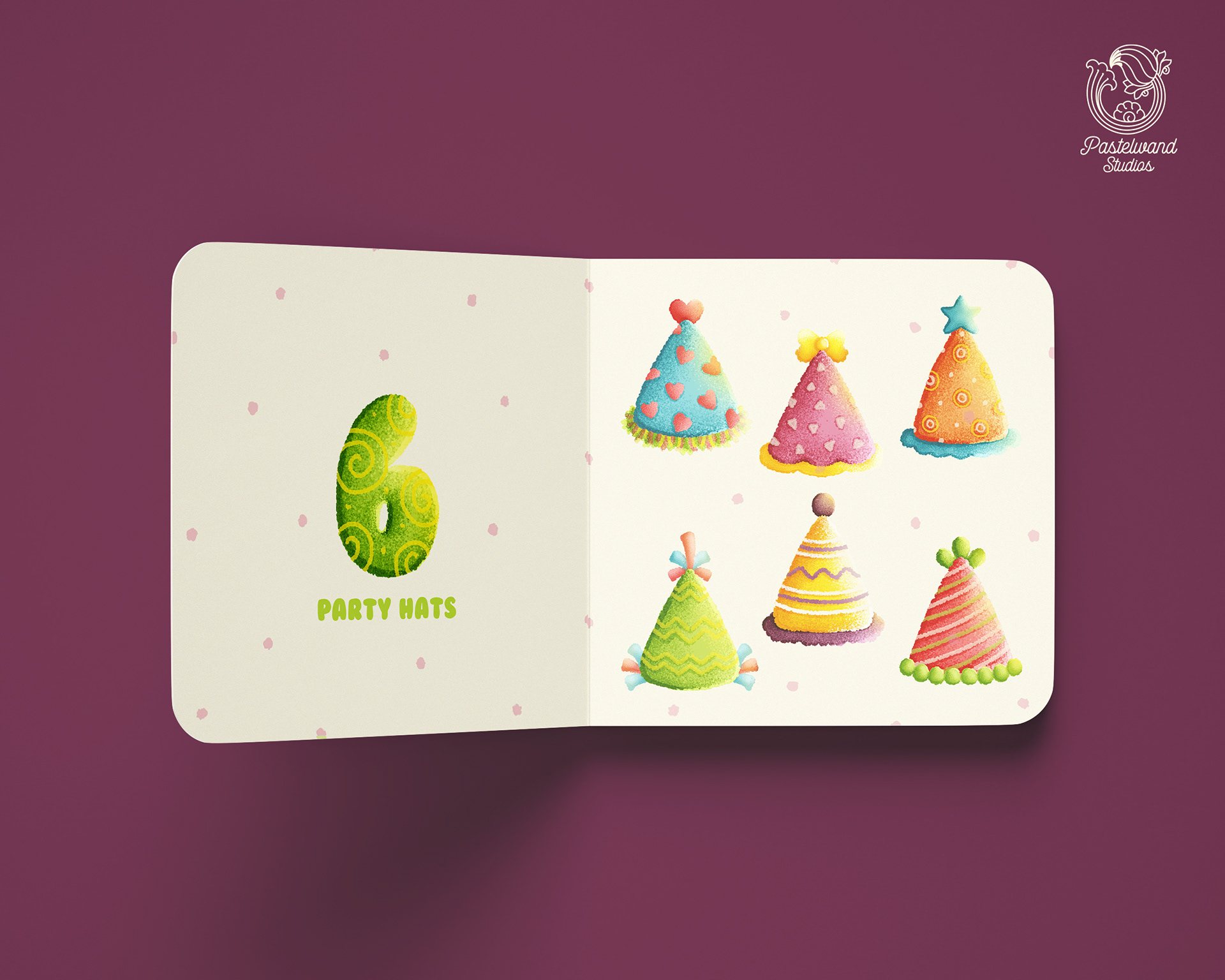 Counting My Birthday children's counting book: page 6, party hats
