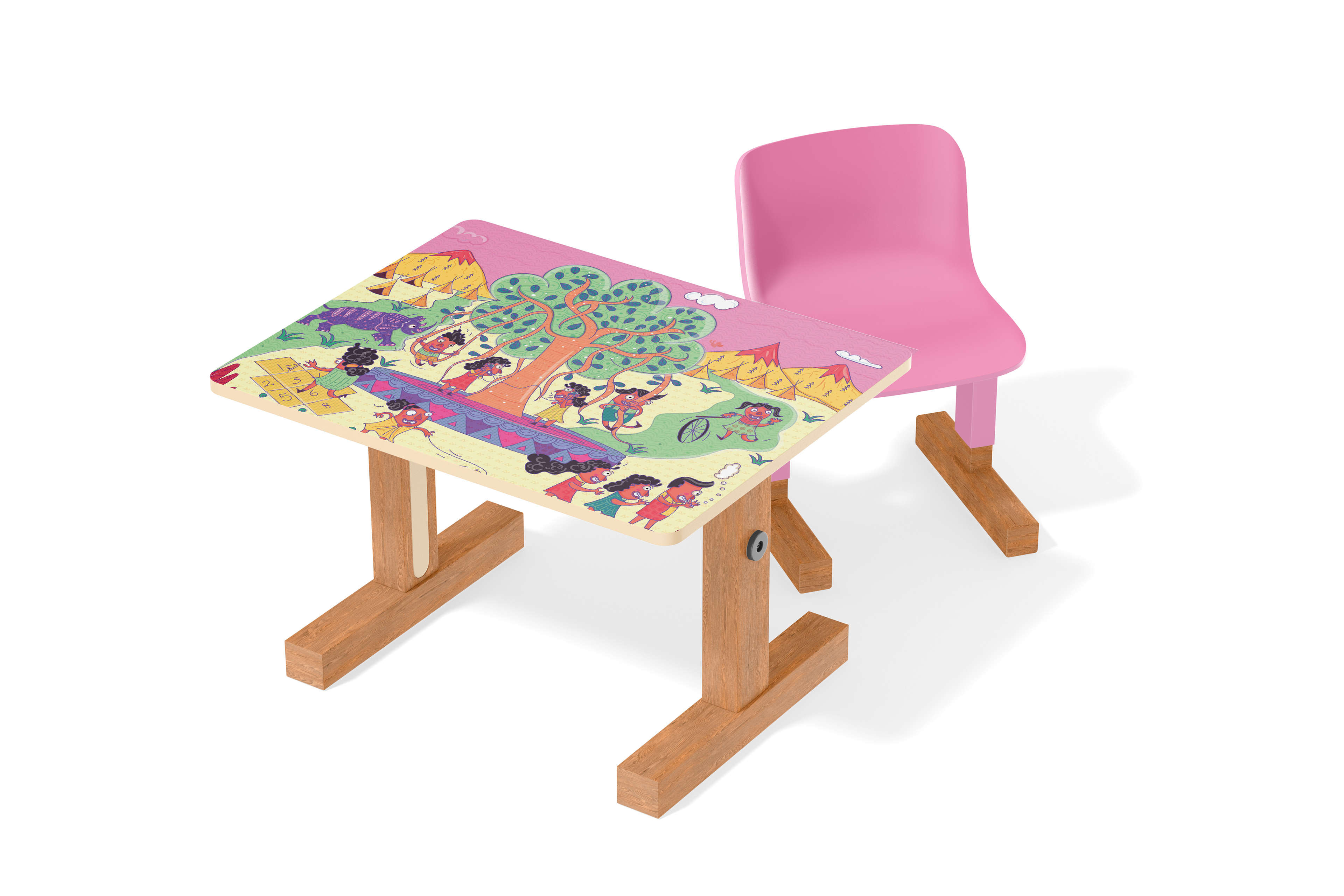 20 tree-based illustrations collective: #20 Kids table with the village tree print