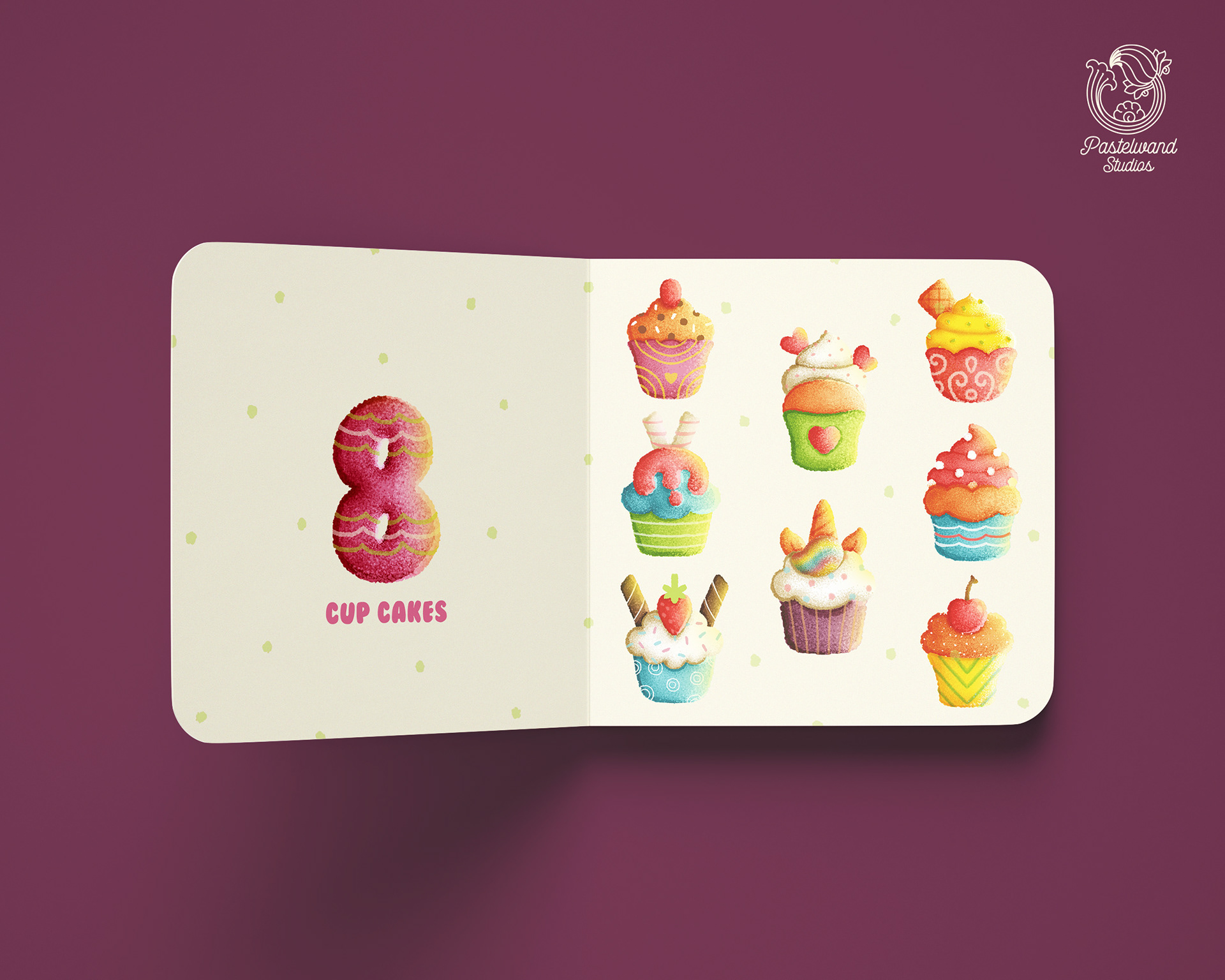 Counting My Birthday children's counting book: page 8, cupcakes