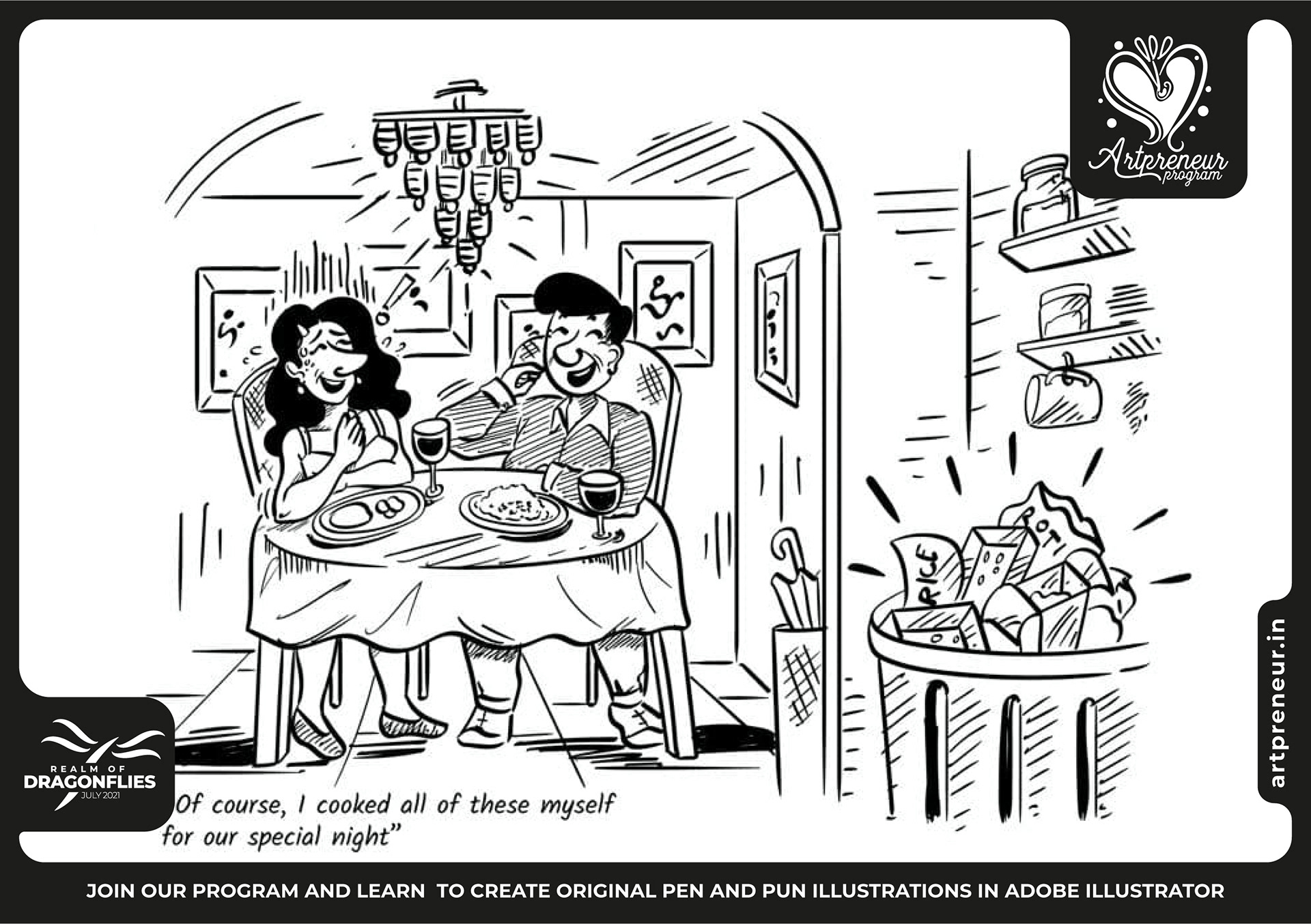 30 pen and pun comic cartoon illustrations: #16 Family dinner gag