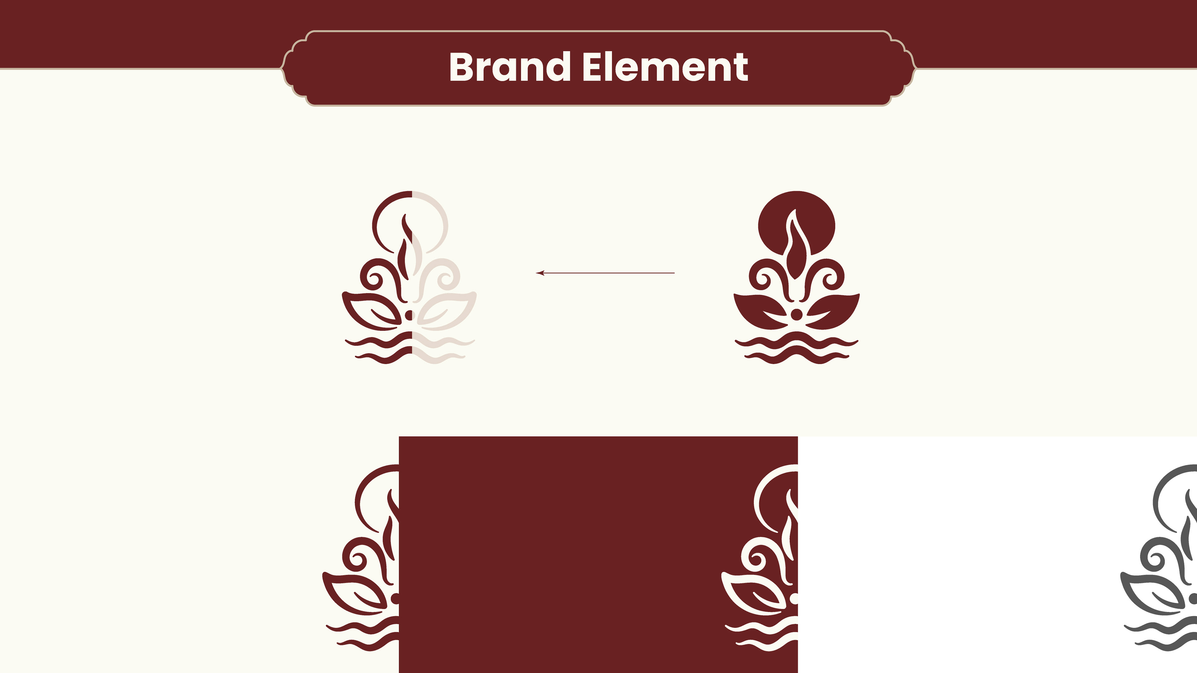 Ritualistic mindful essentials brand: brand element sheet with the lotus and lamp symbol