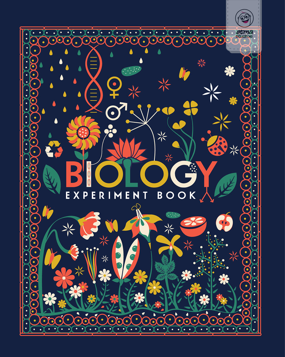 50 notebook cover illustrations: Biology experiment book cover with floral pattern on navy