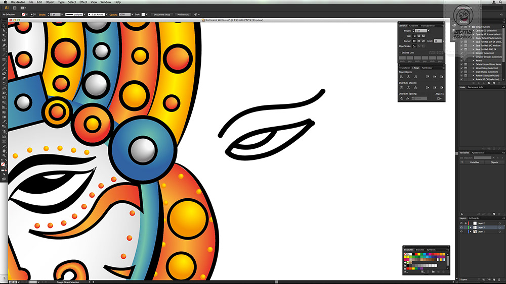 Kerala T-shirt designs 2013: Kathakali face being coloured in software