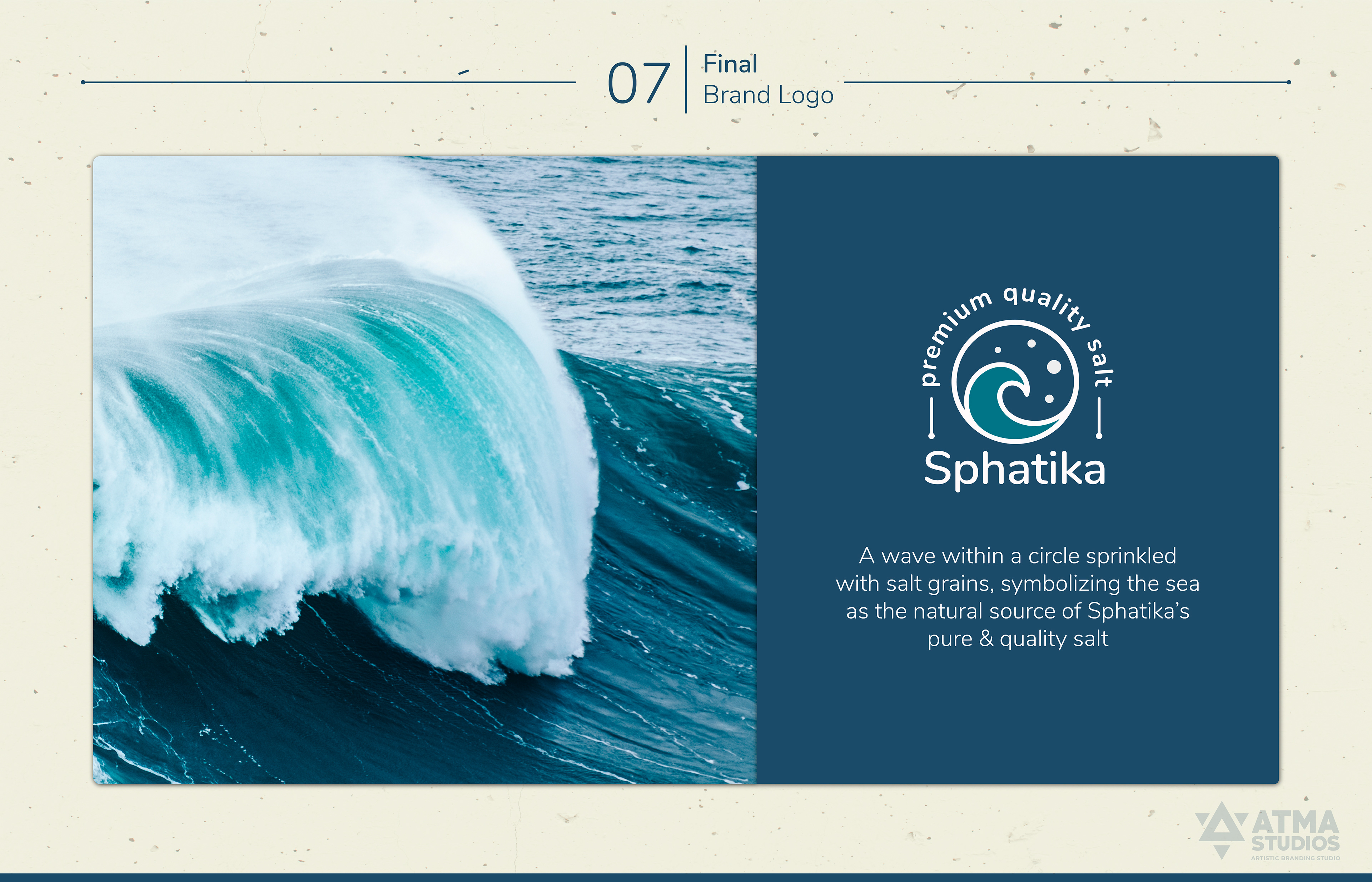 Sphatika premium salt brand: final brand logo beside a crashing ocean wave