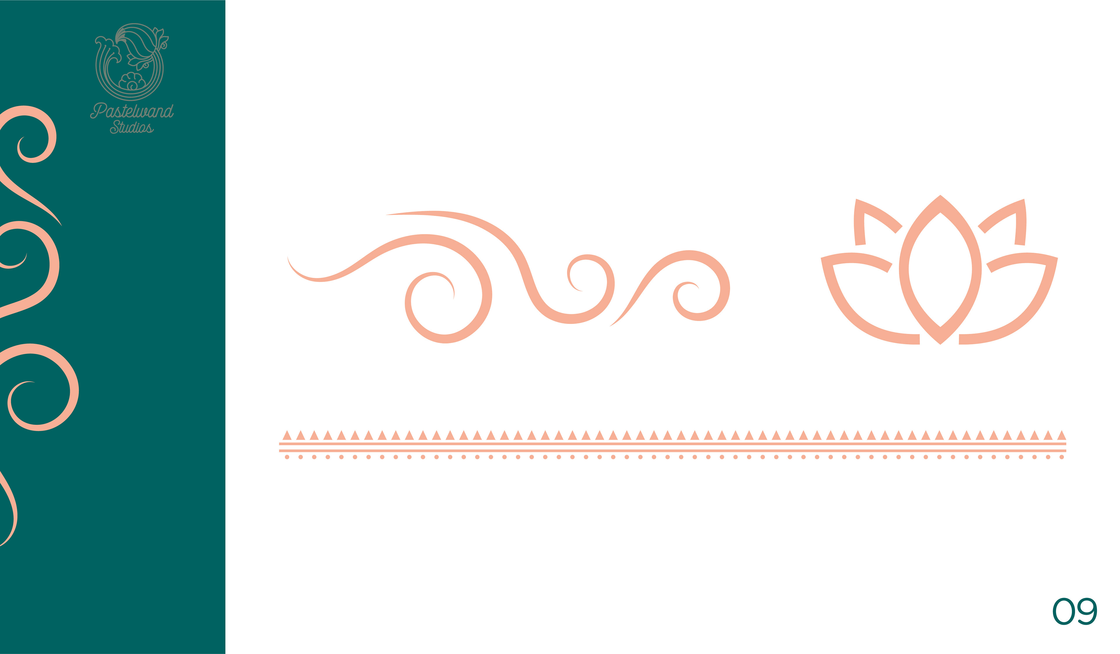 Sanjeevini spiritual brand guidelines: brand elements: swirl and lotus line motifs