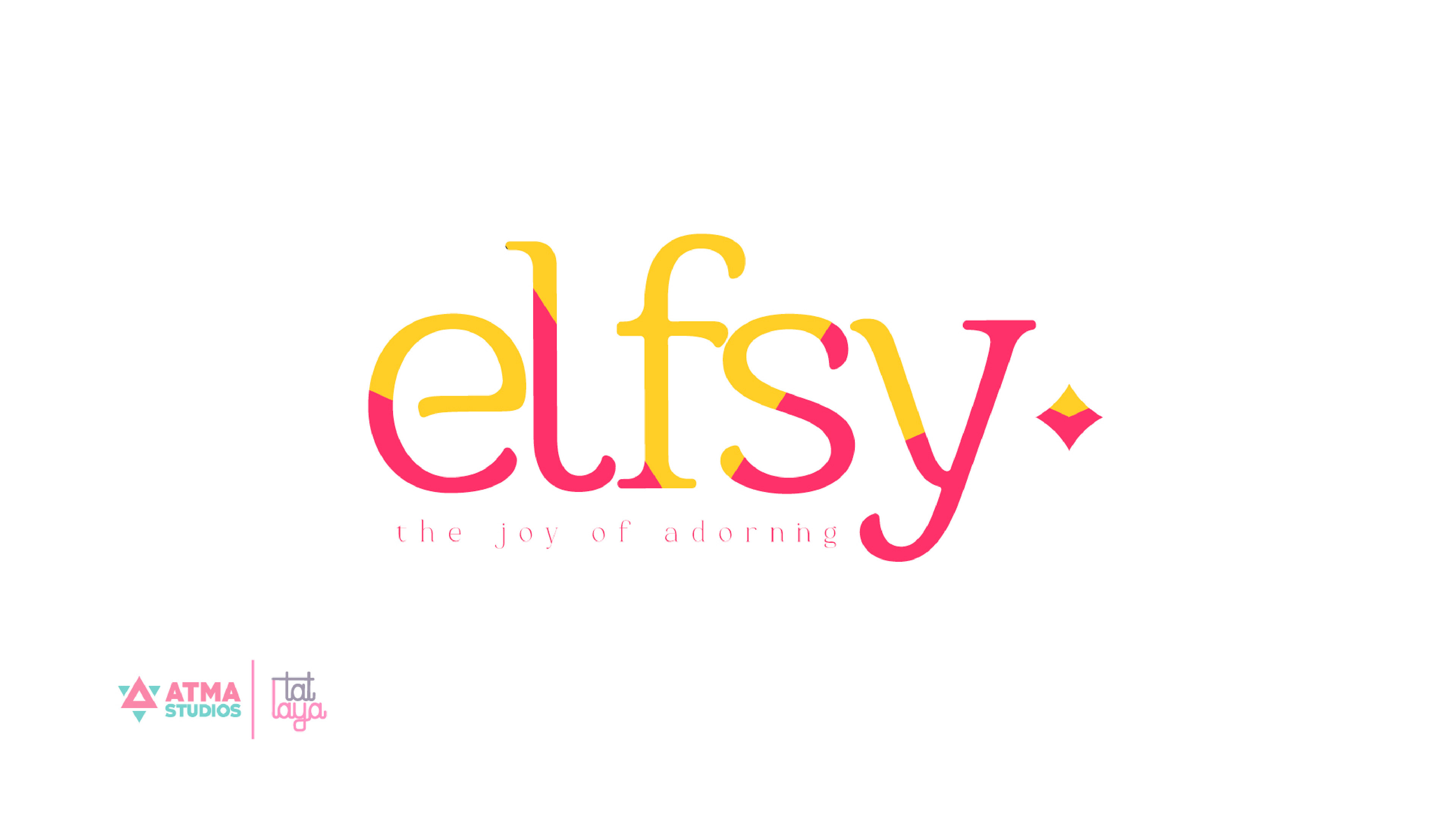 Elfsy girls clothing brand: logo option 4, an elegant typographic wordmark in yellow and pink