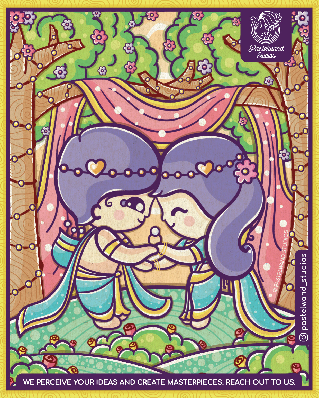 Kawaii love edition, Journey of Tutti Frutti: cute couple holding hands under a canopy
