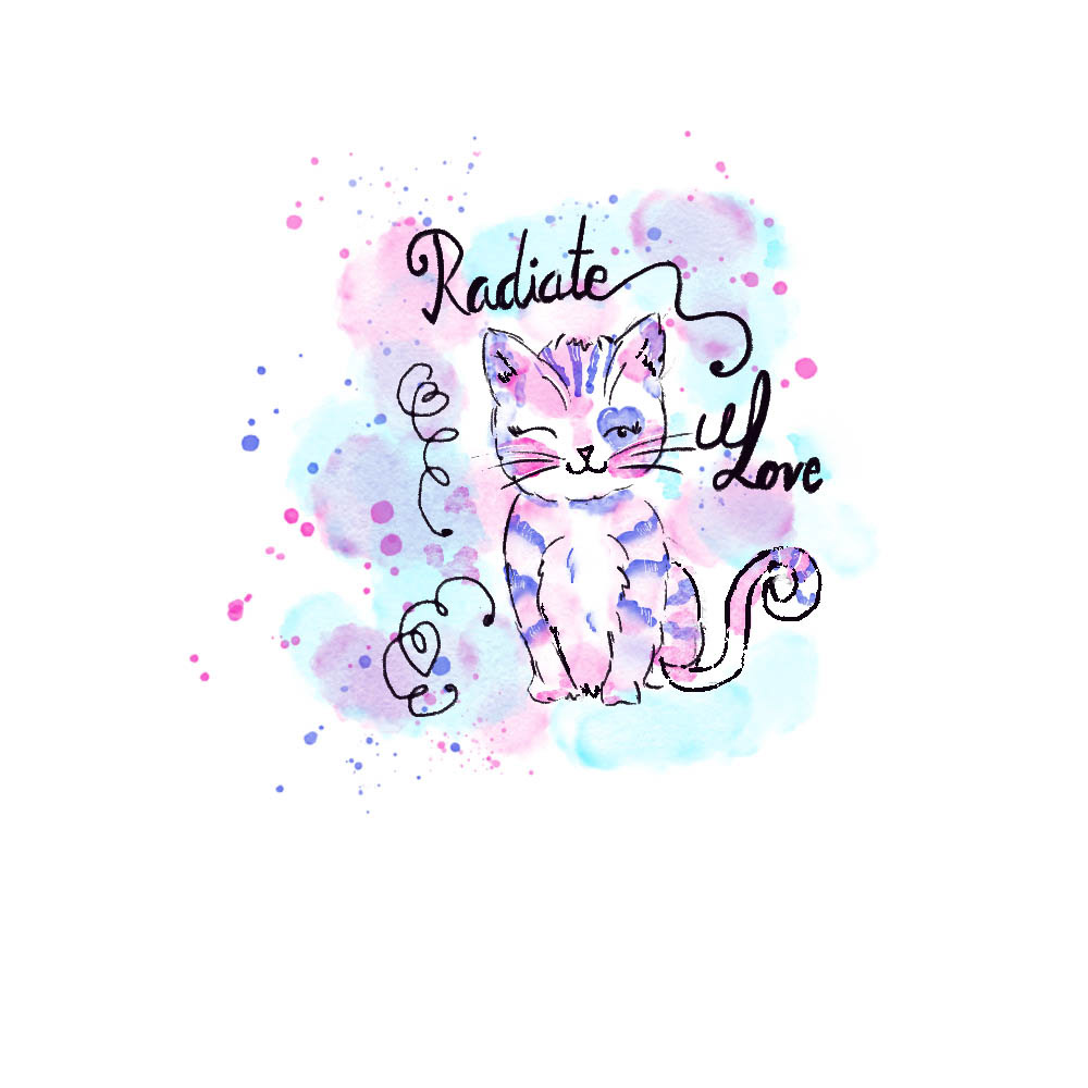 Experimental illustrations 2020: #5 "Radiate love" kitten
