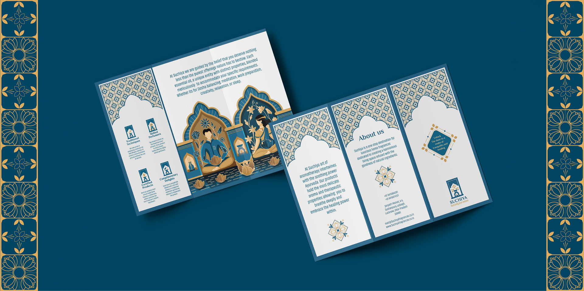 Suchiya home fragrances brand: illustrated tri-fold brochure